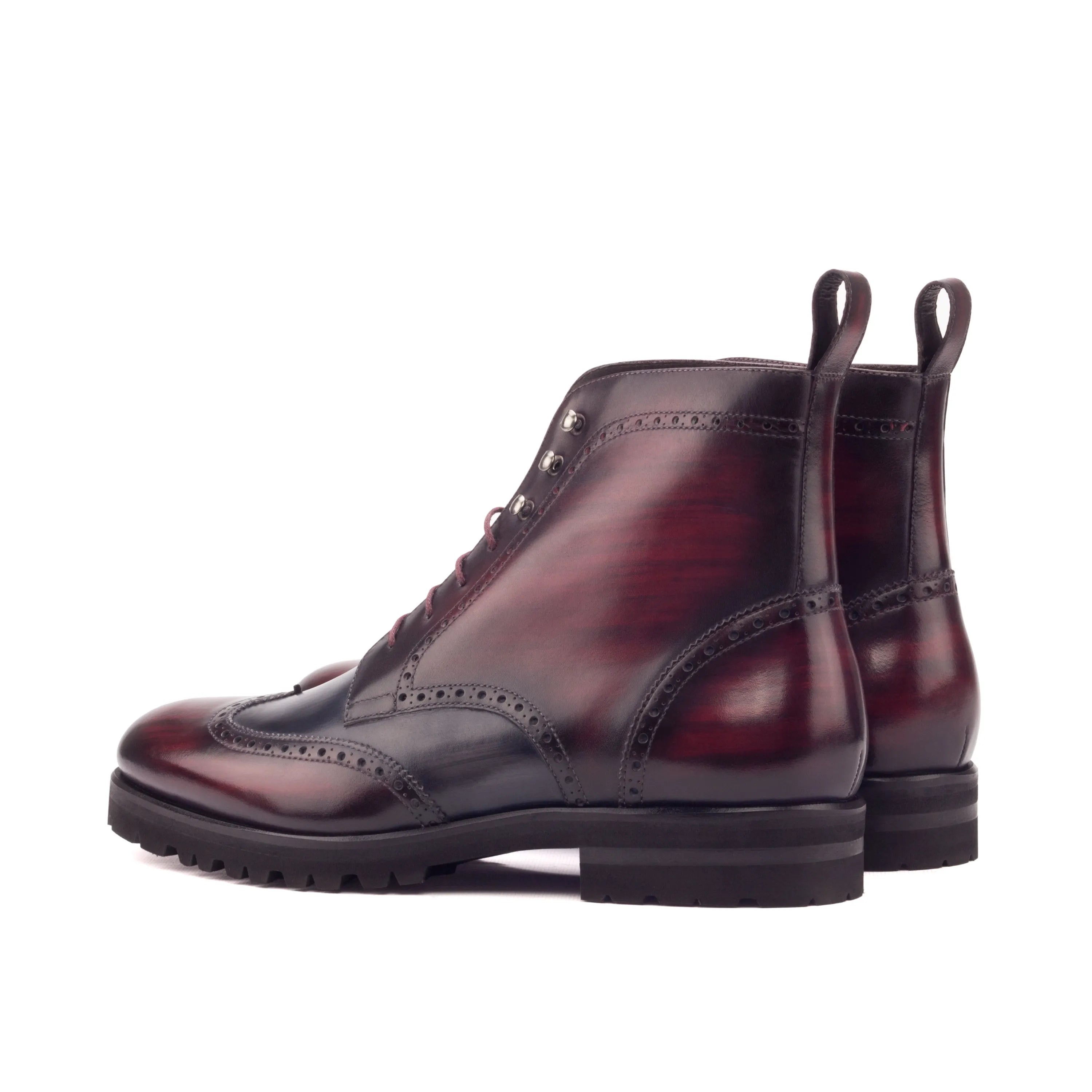 Lincoln military brogue boots in burgundy leather wingtip style