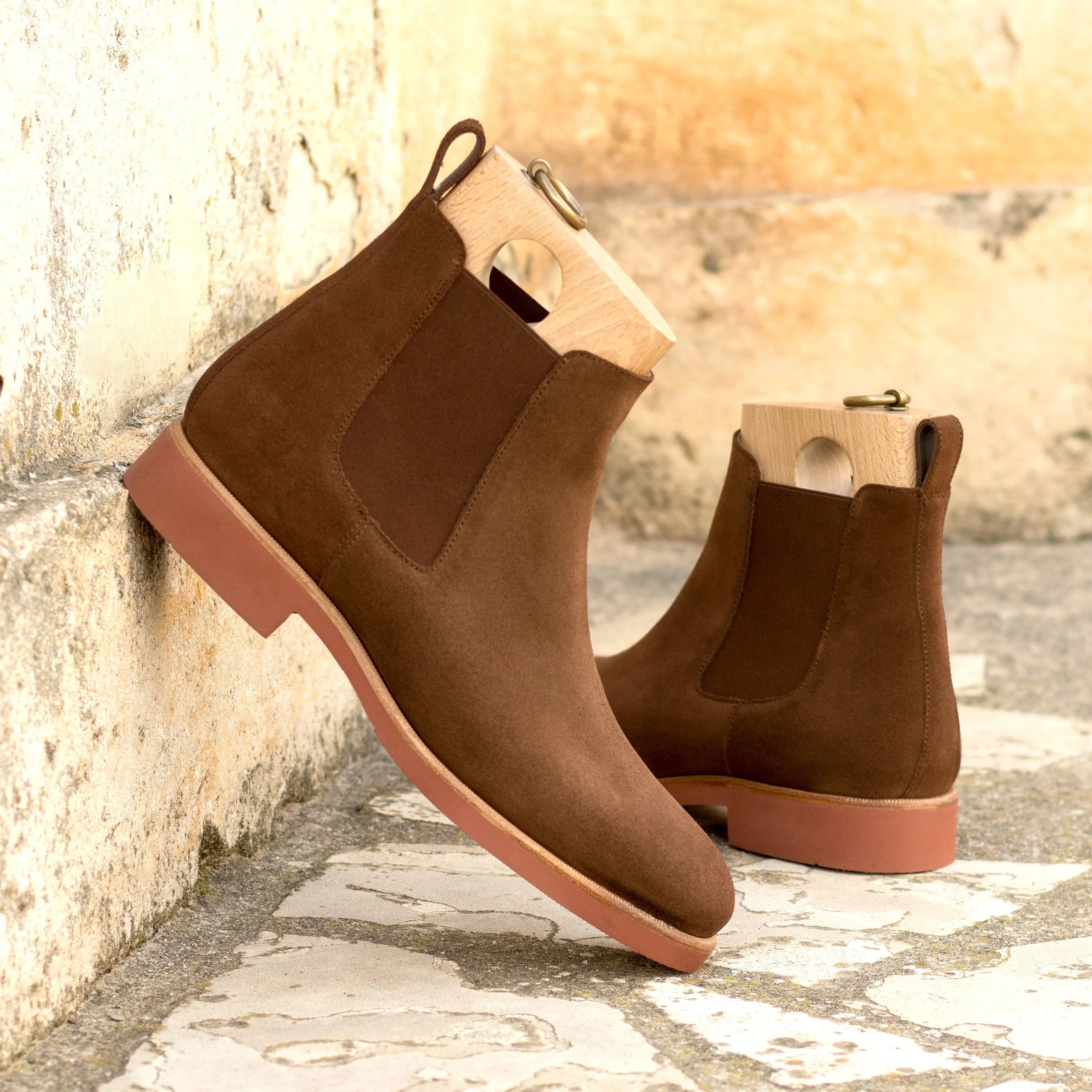 Lipon Chelsea suede boots in brown, back view