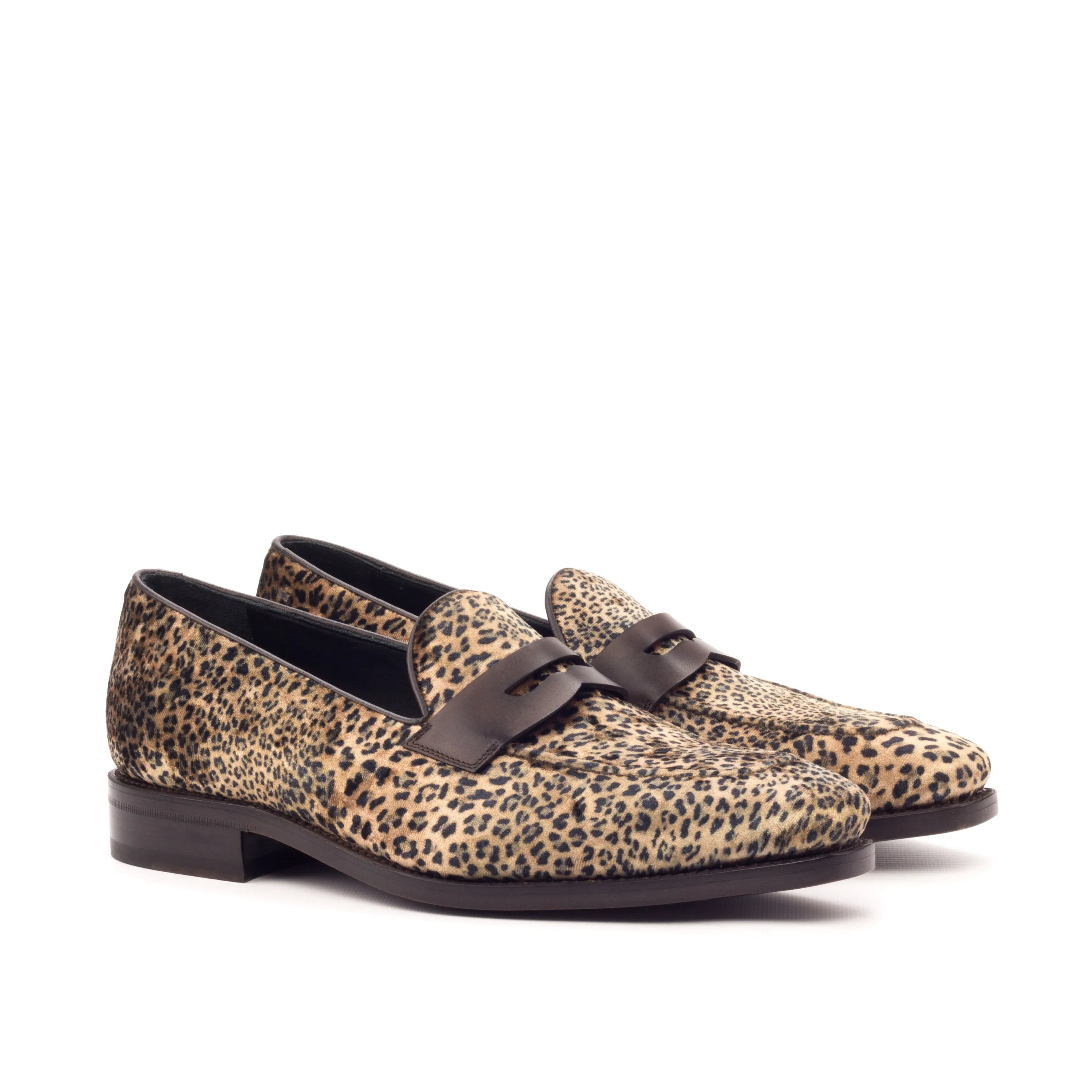 Livernois loafers in leopard print leather, luxury bespoke shoes for men