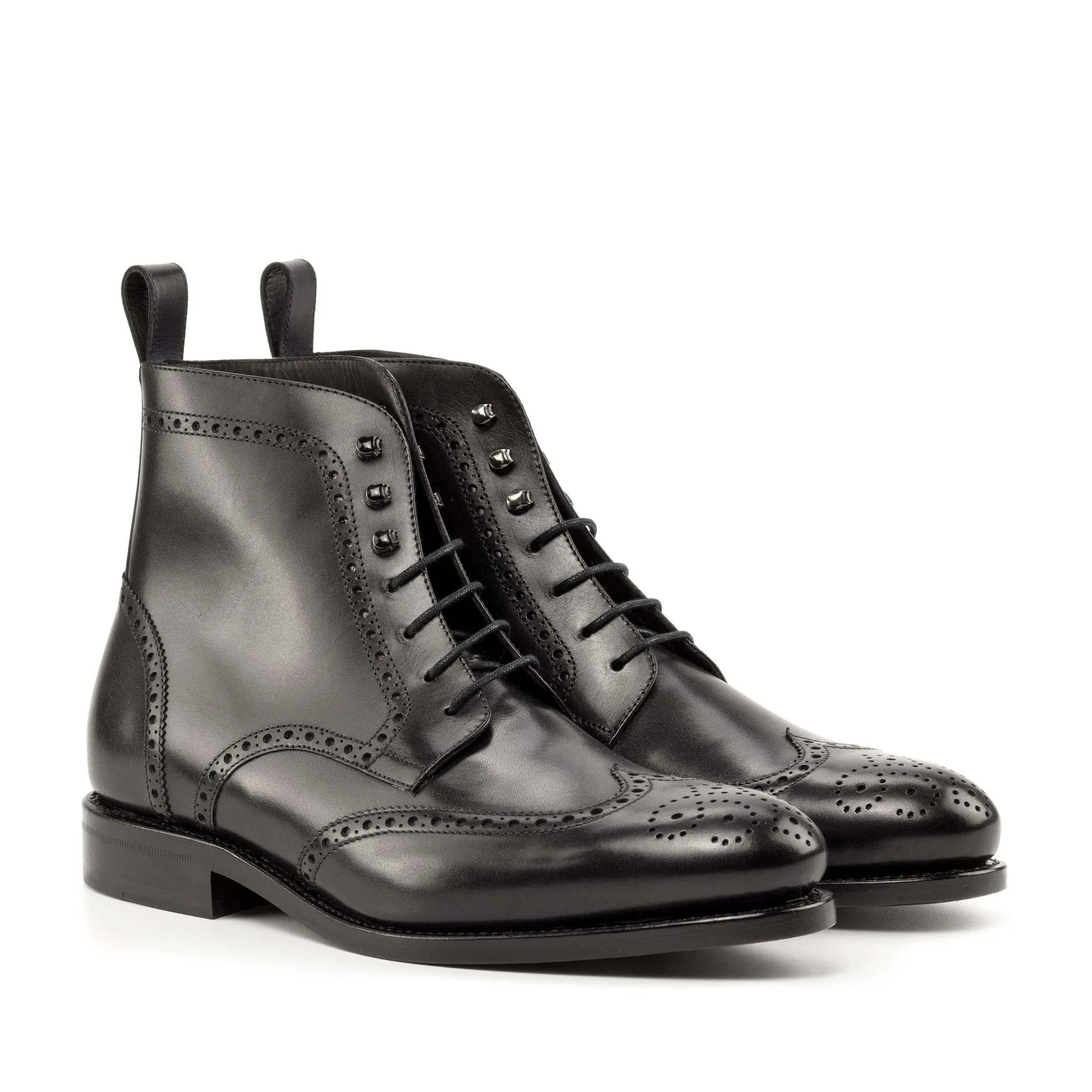 Luis Military Brogue Boots black leather wingtip back view