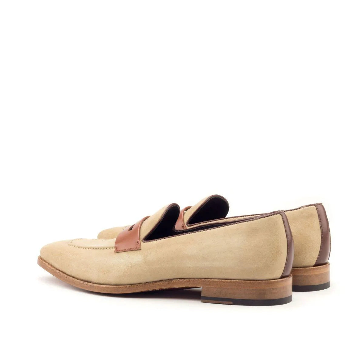 Back view of Madi loafers in beige box calf luxury bespoke shoes for men