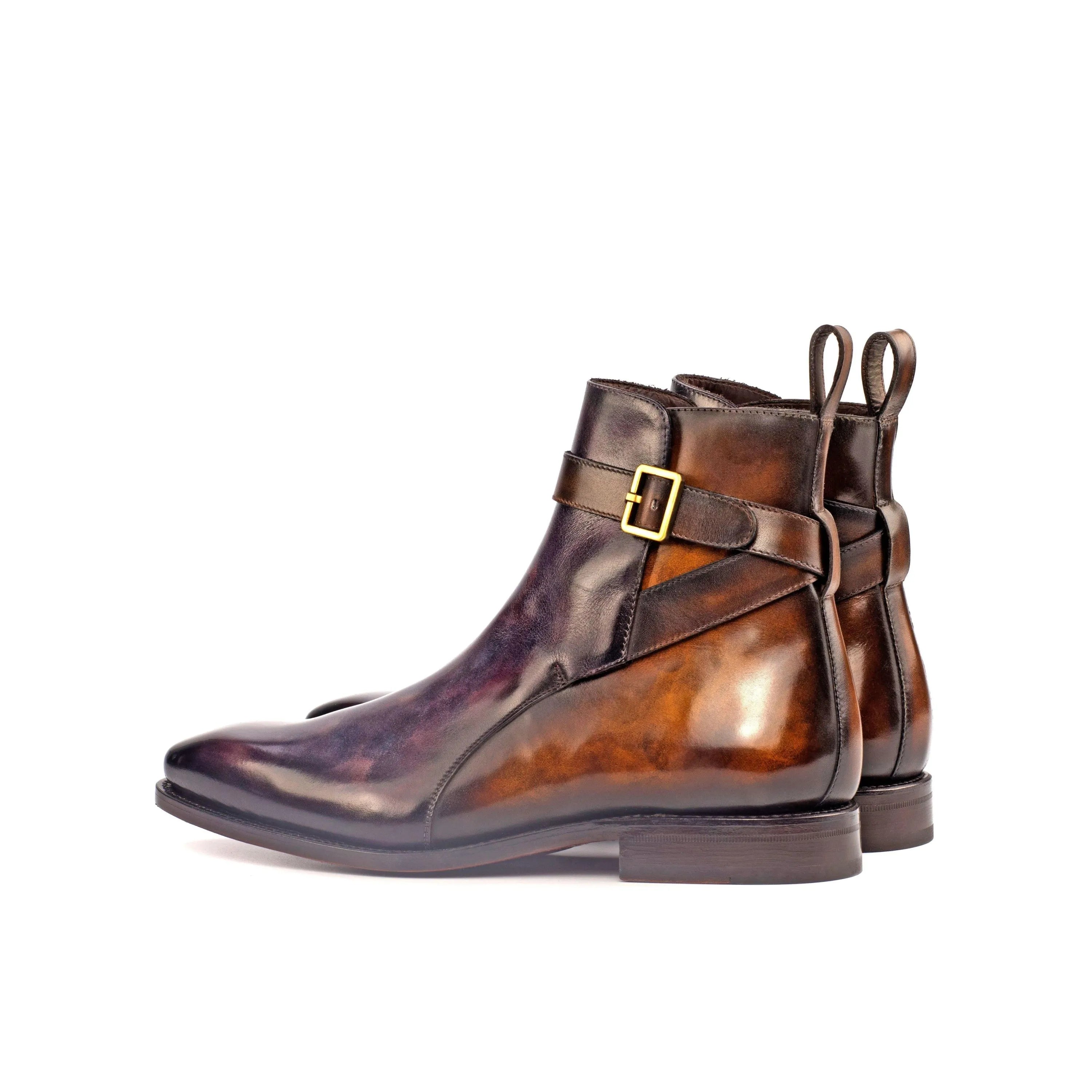 Brown leather Madrid Jodhpur patina boots with buckle