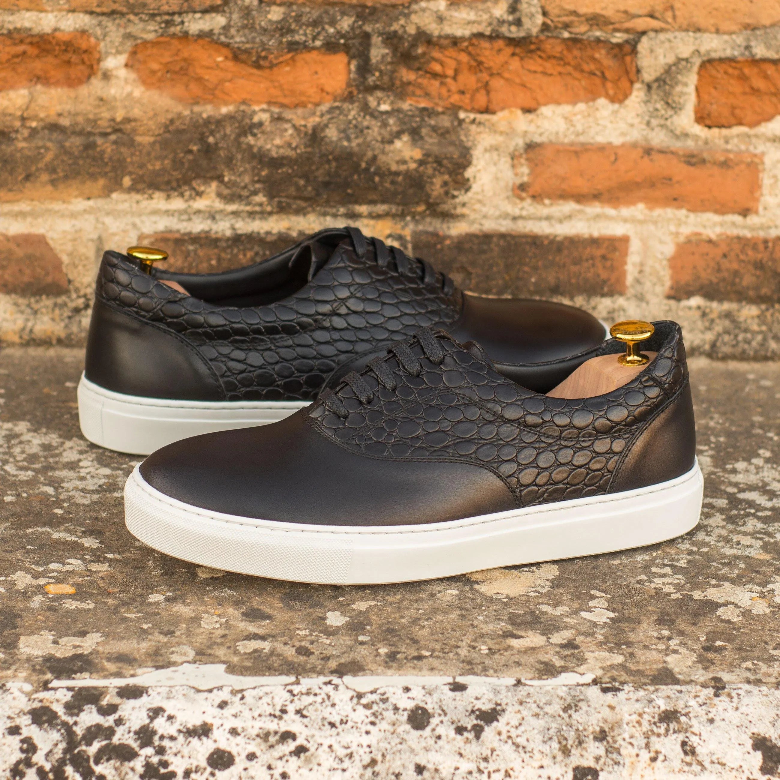 Black painted Mady Top Sider sneaker with white cupsole trainer soles