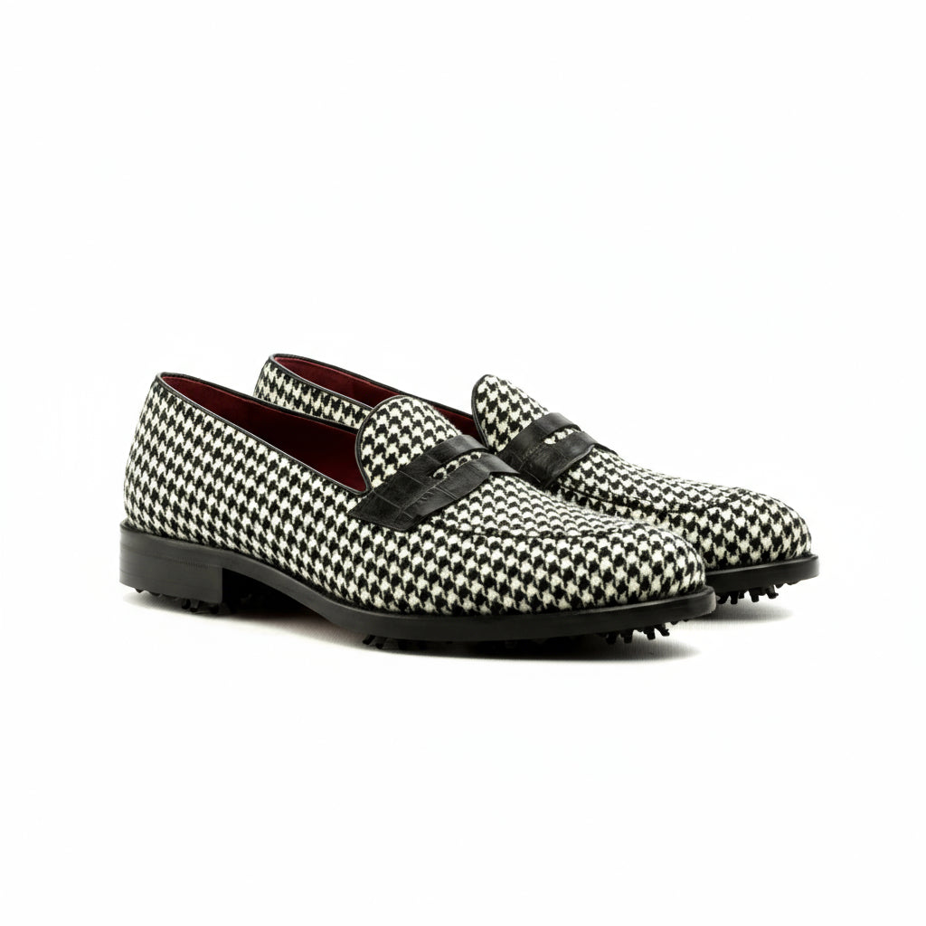 Maklak loafer golf shoes II in houndstooth pattern