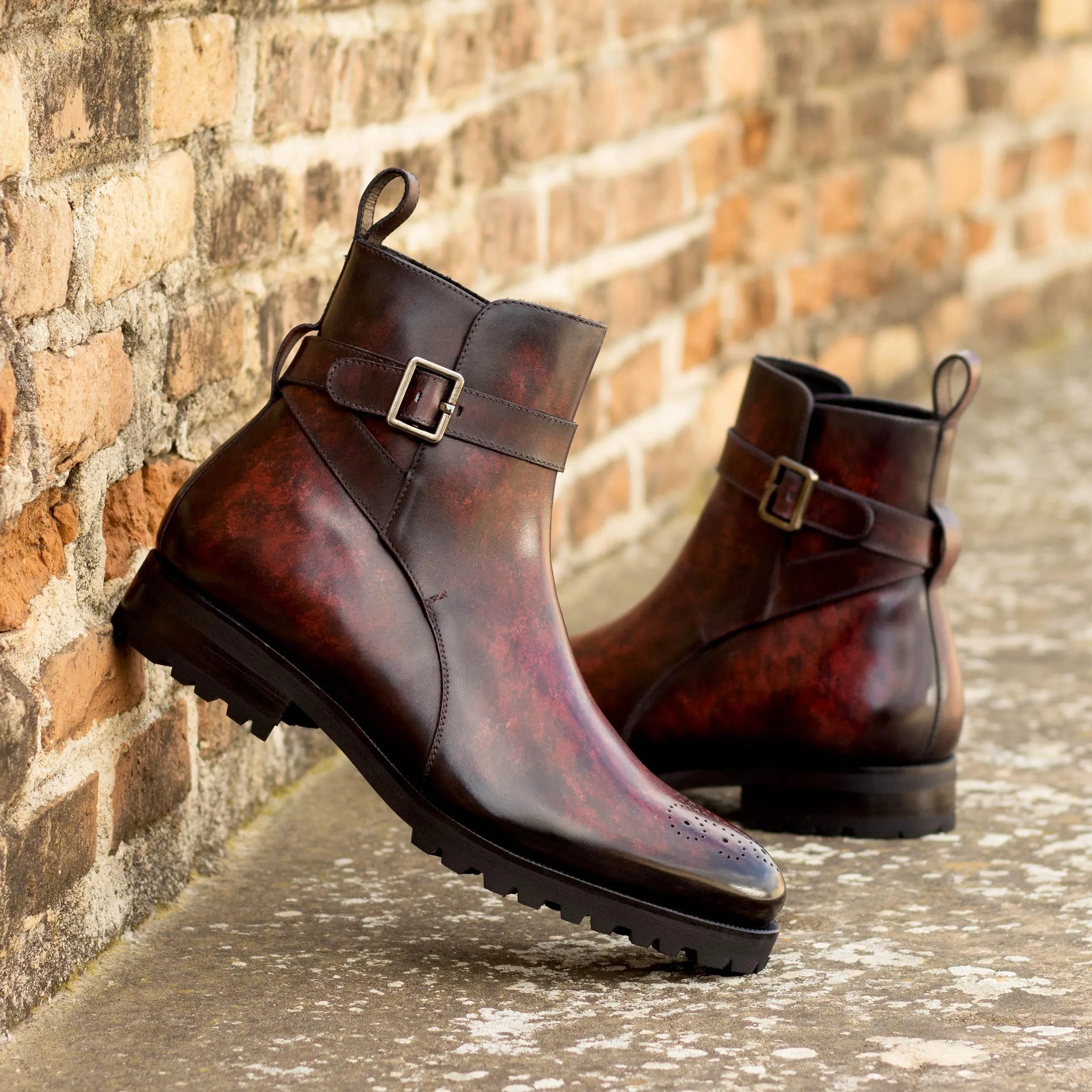 Burgundy leather Mando Jodhpur Patina Boots ankle view