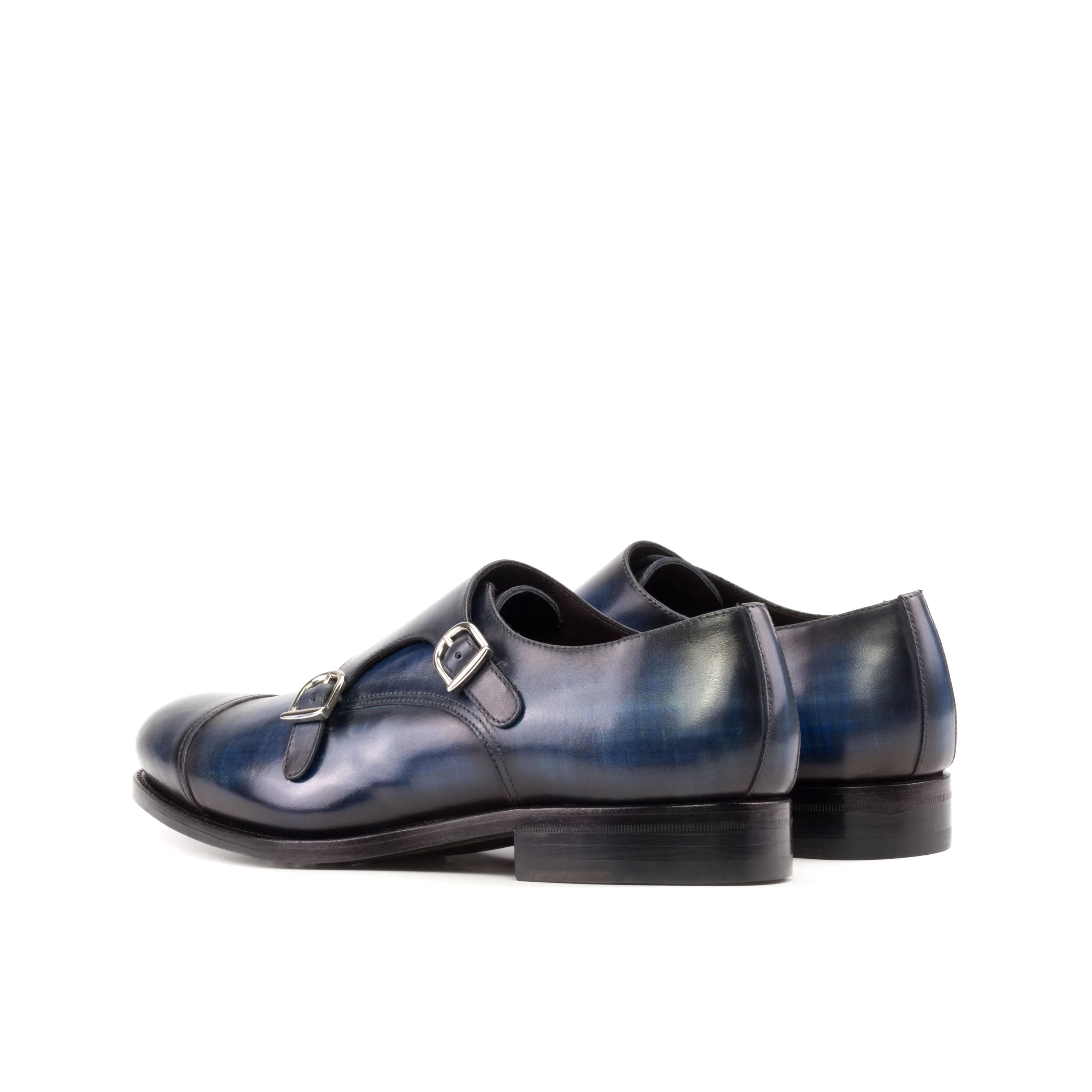 Manni Patina Double monk strap shoes in blue leather