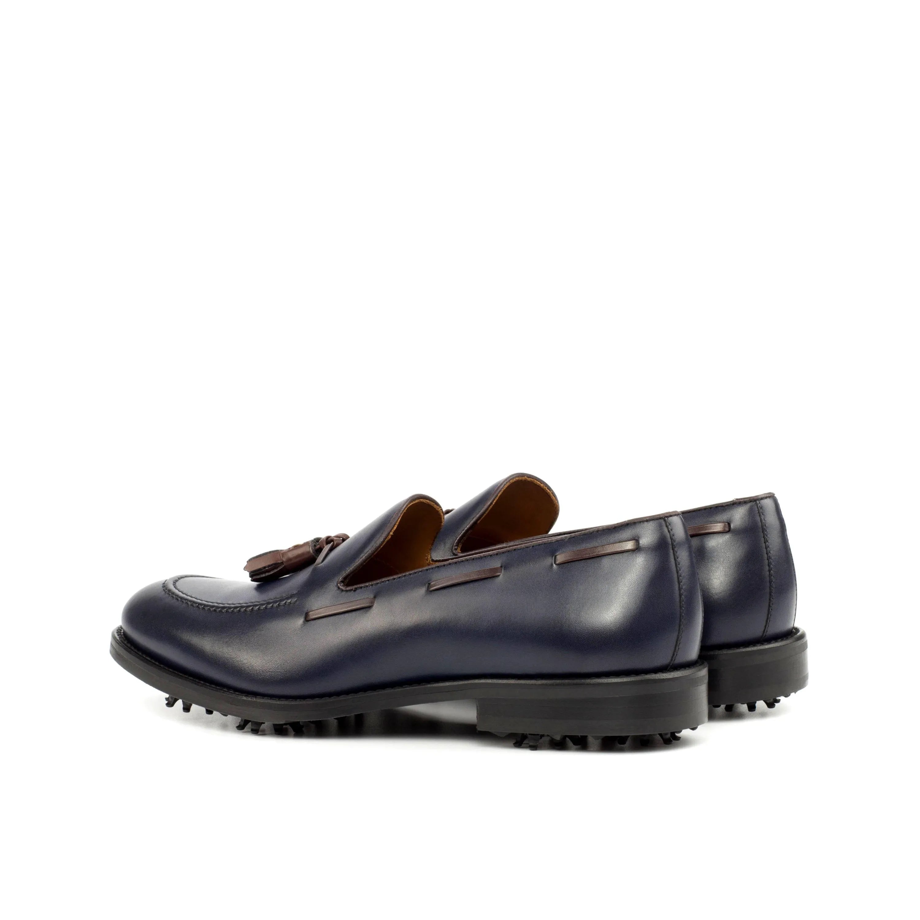 Navy blue leather marine loafer golf shoes II with tassels