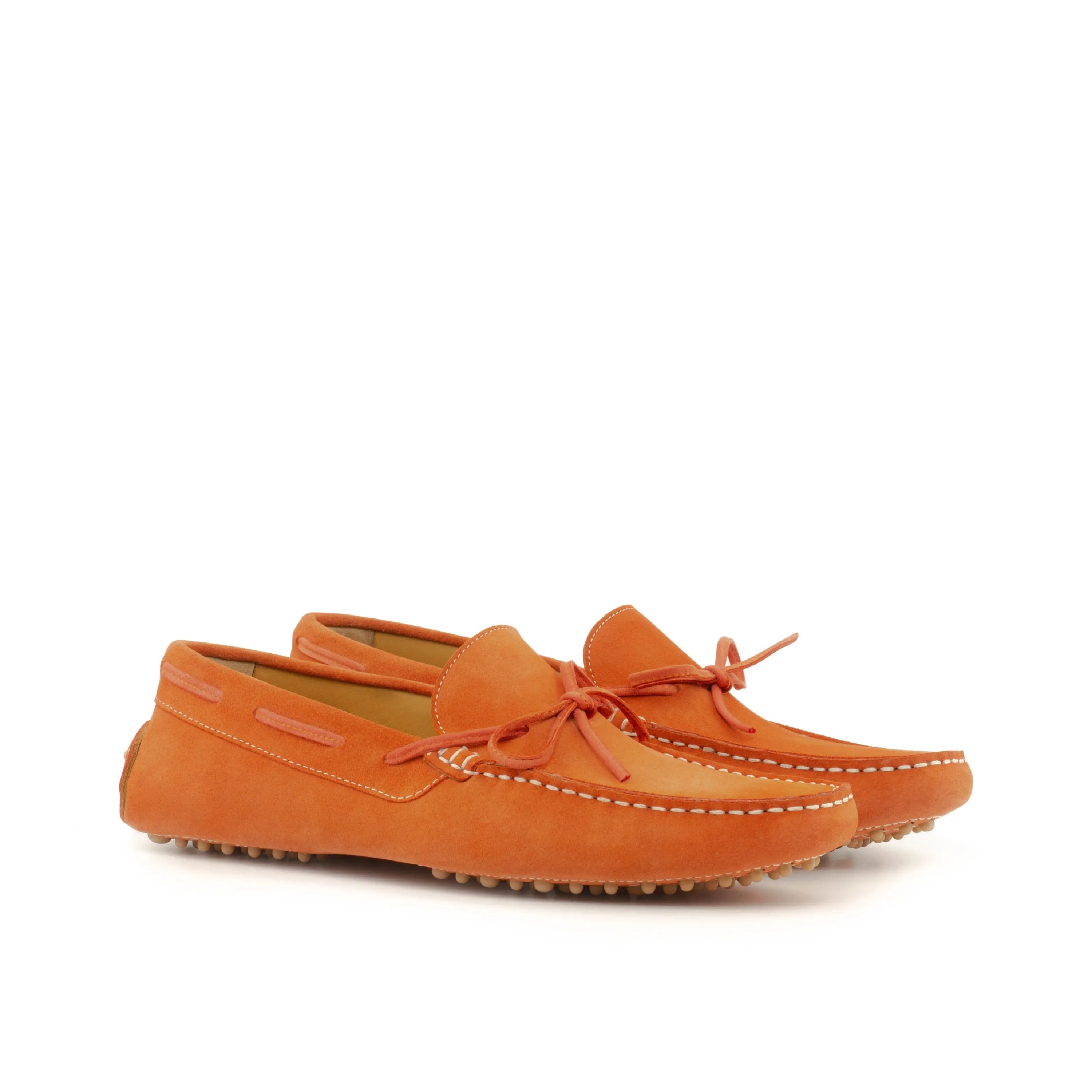 Maryland Driver orange leather driving shoes with hand-painted patina
