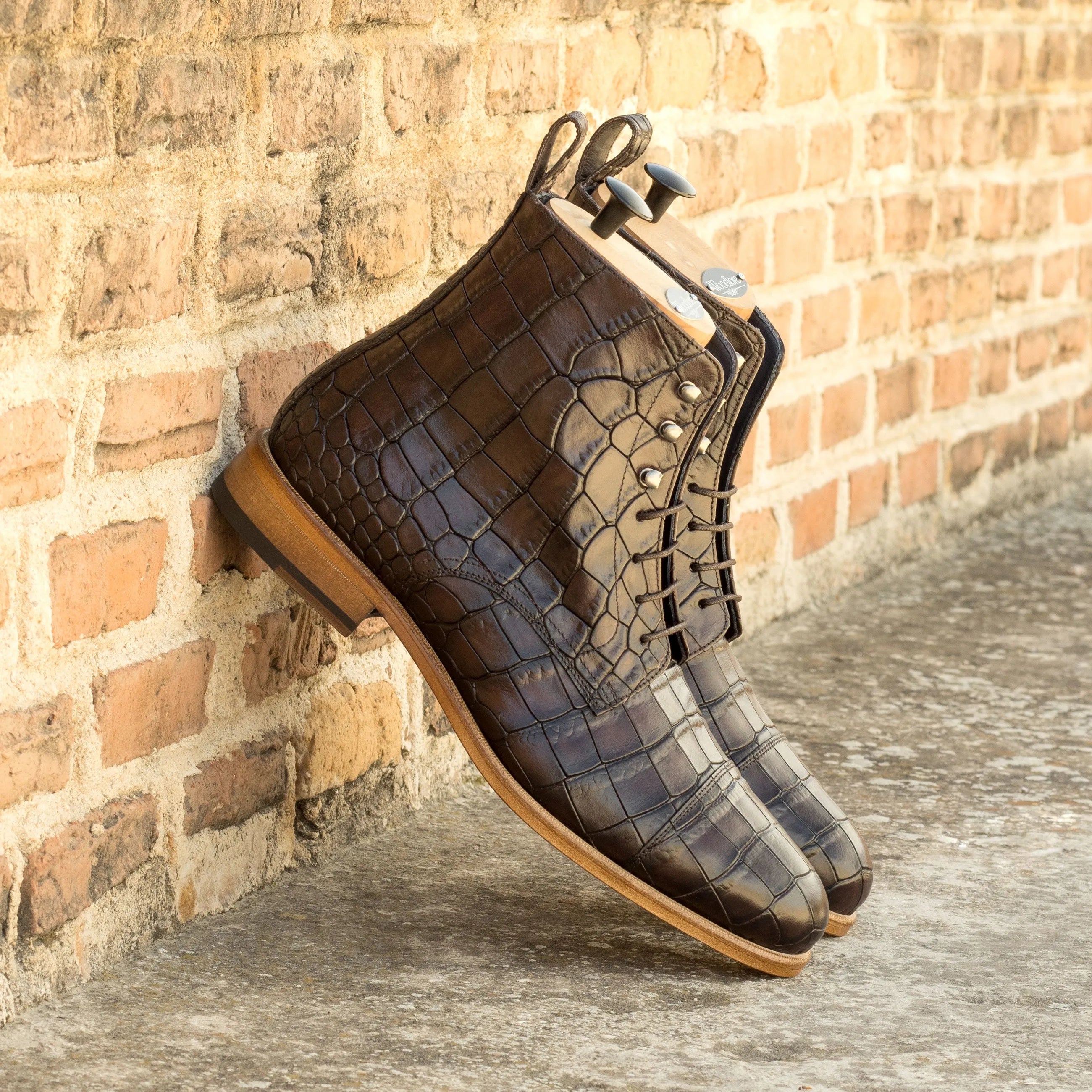 Matty jumper boots in brown crocodile leather