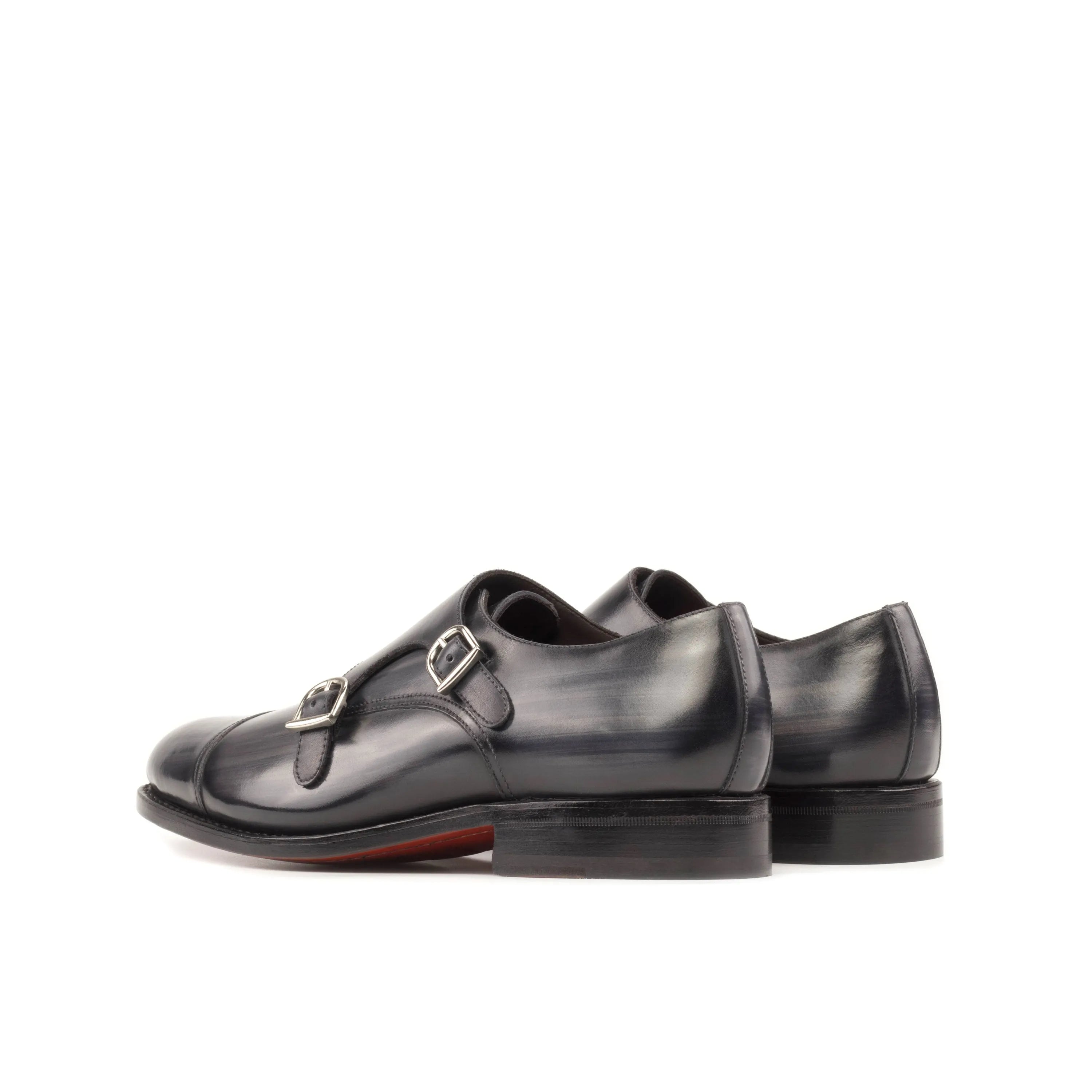 Moedar Patina Double Monk black leather shoes back view