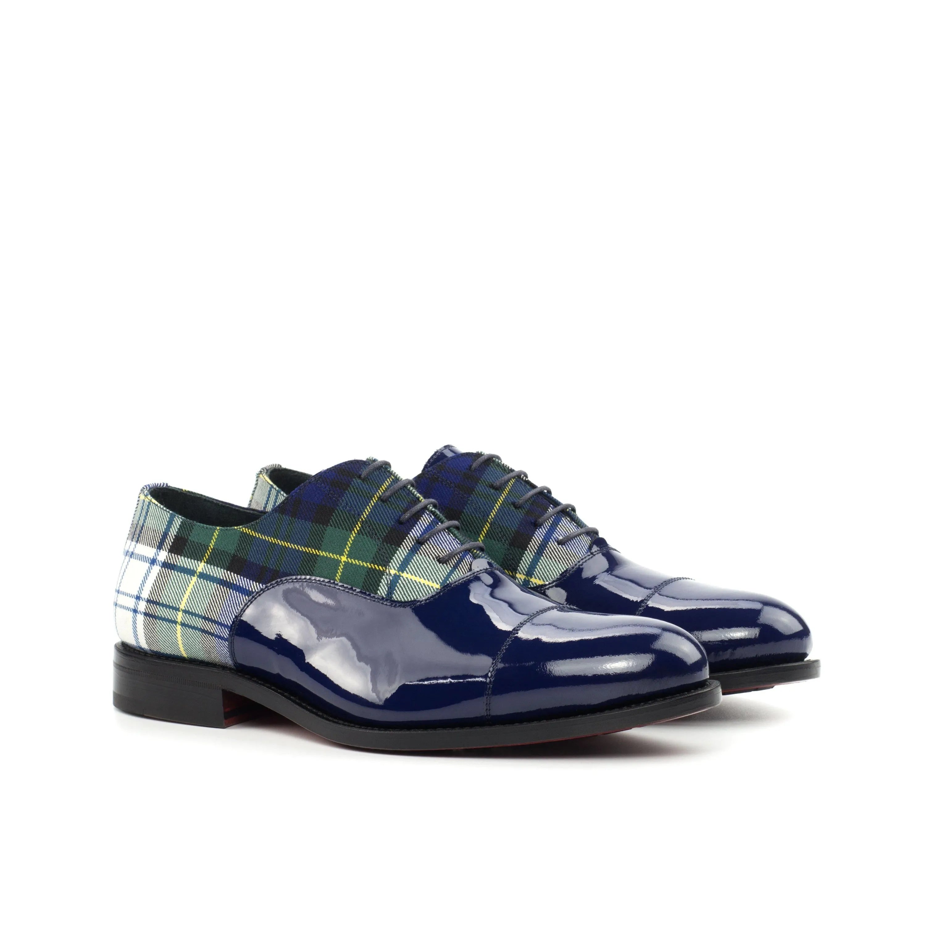 Monty Oxford shoes in blue patent leather and plaid