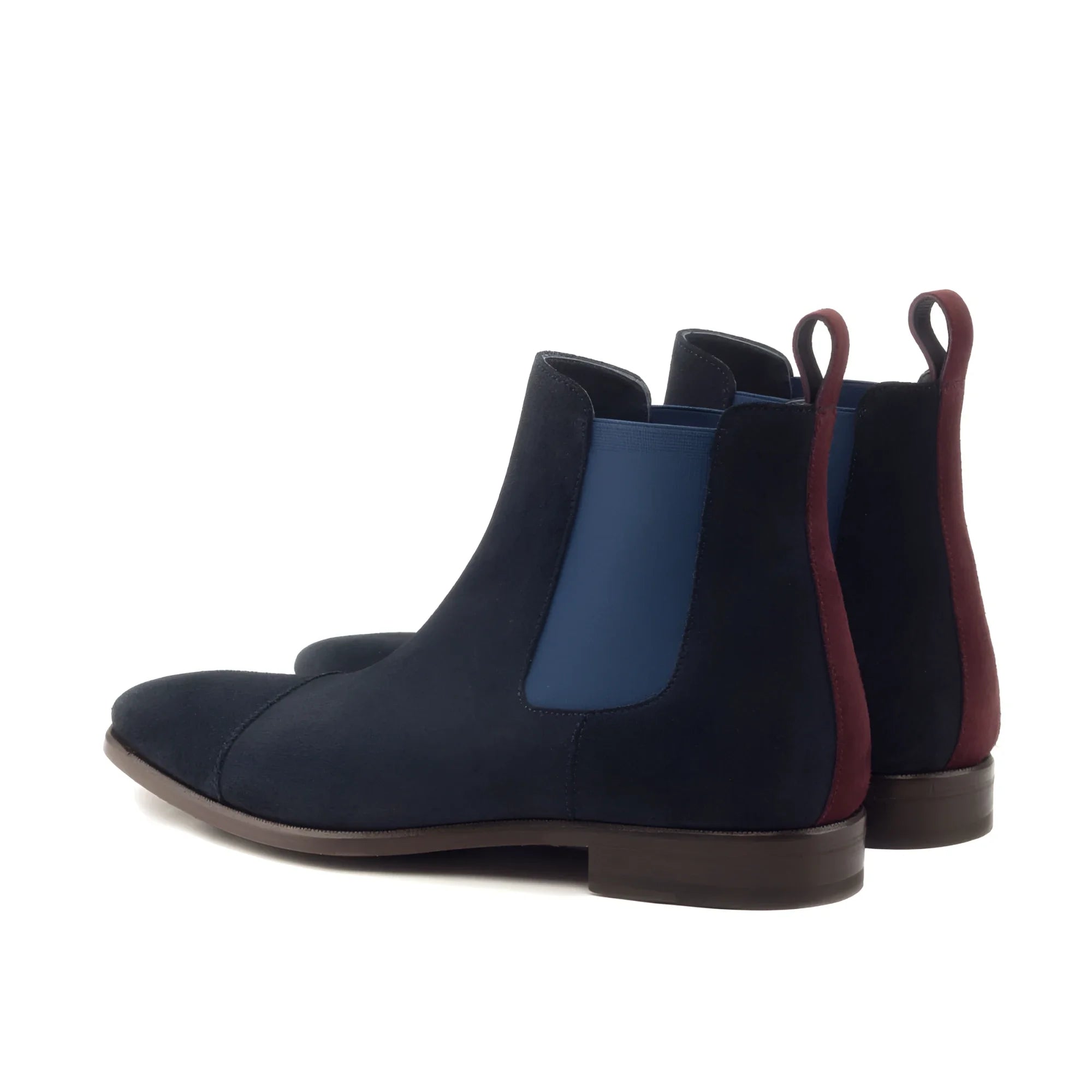 Musko Chelsea navy suede lux suede boots with royal blue panels