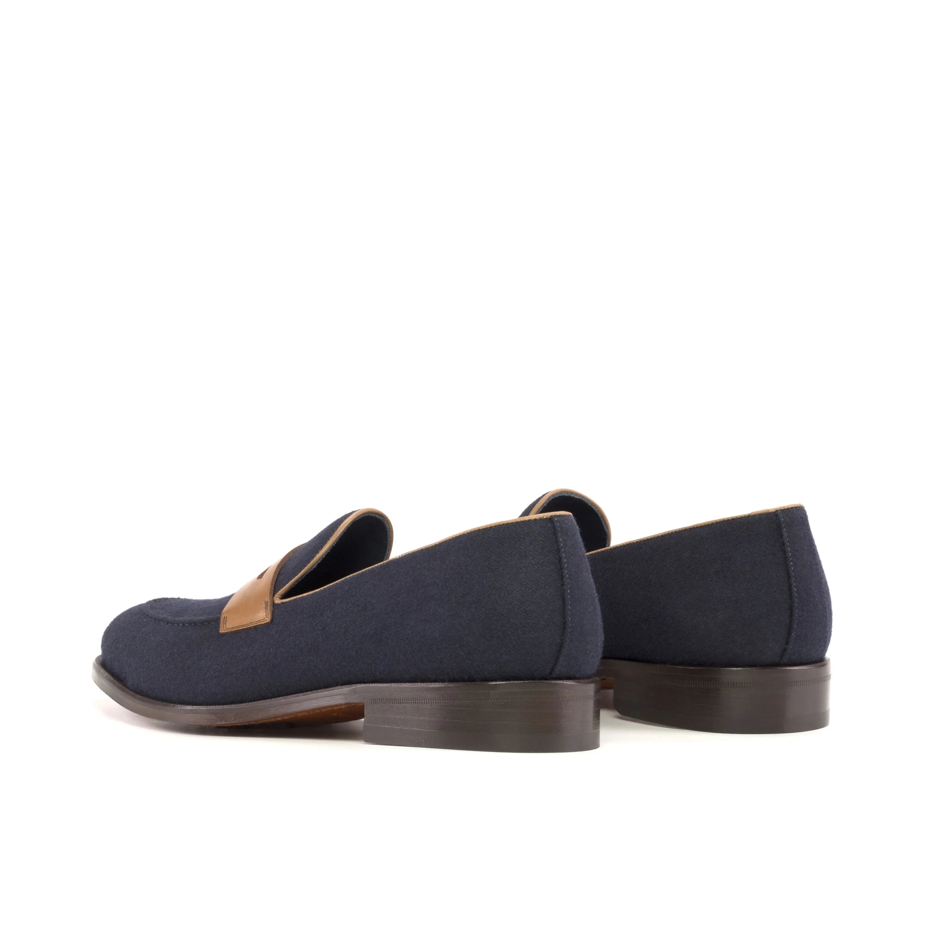 Pair of navy and brown Nab Loafers II, luxury bespoke shoes for men