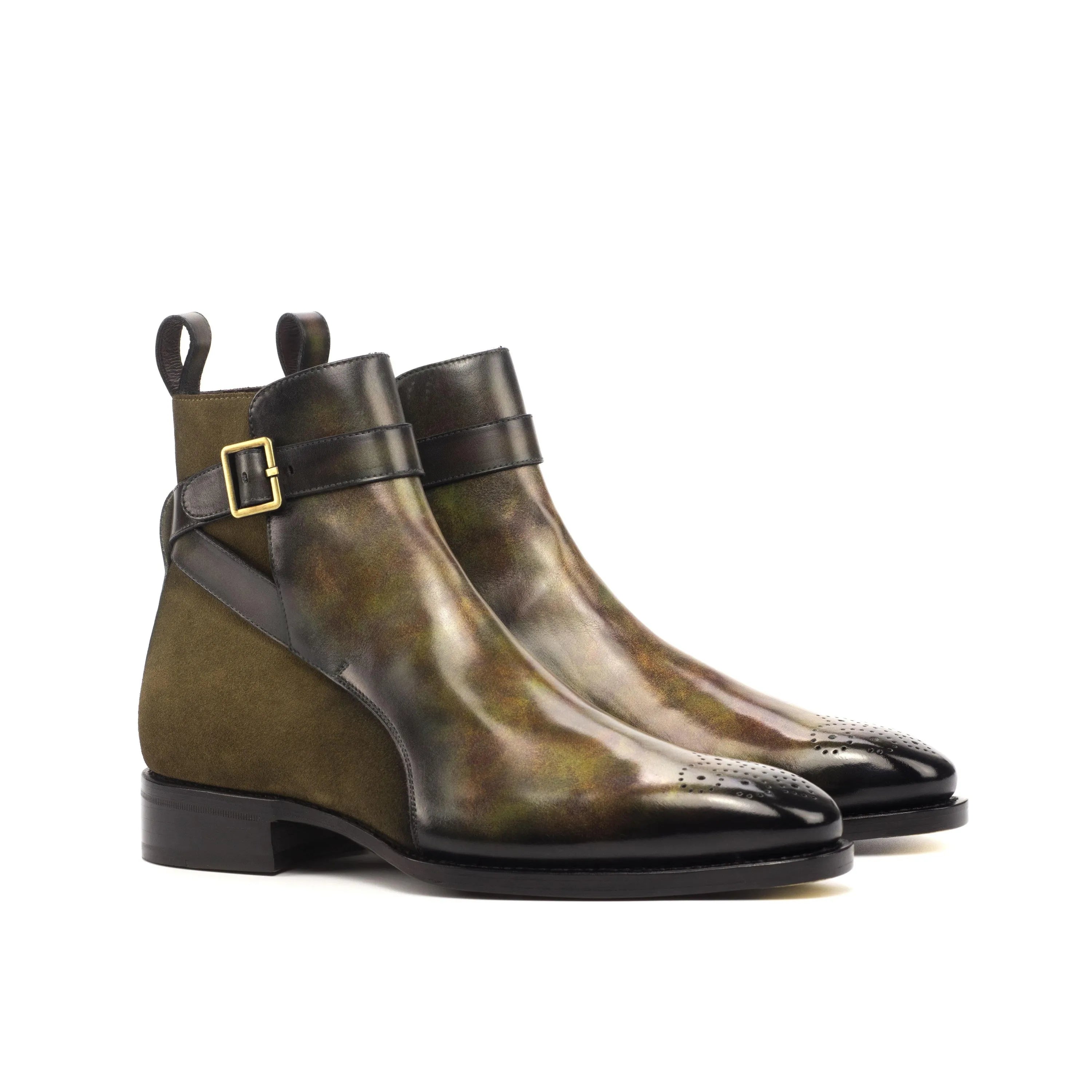 Naid Jodhpur Patina Boots in olive green leather, ankle view