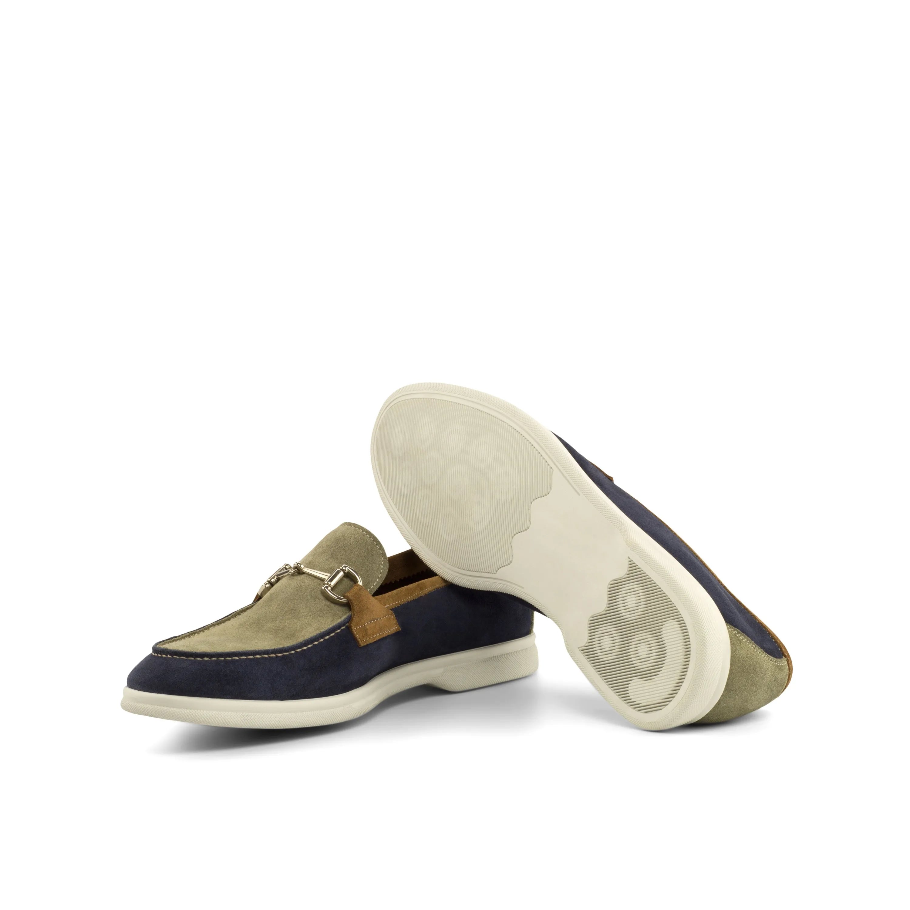Nikki Moc Flex unlined suede leather two-tone loafers back view