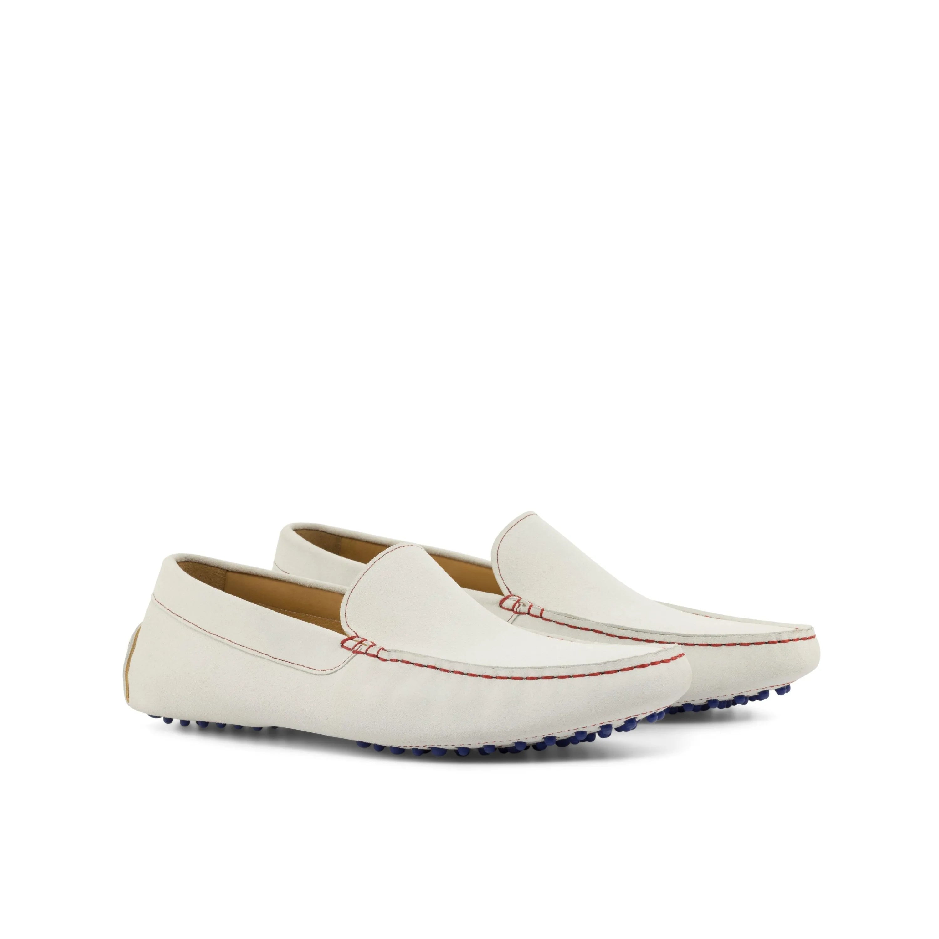 North Driver white leather driving loafers, luxury bespoke shoes for men