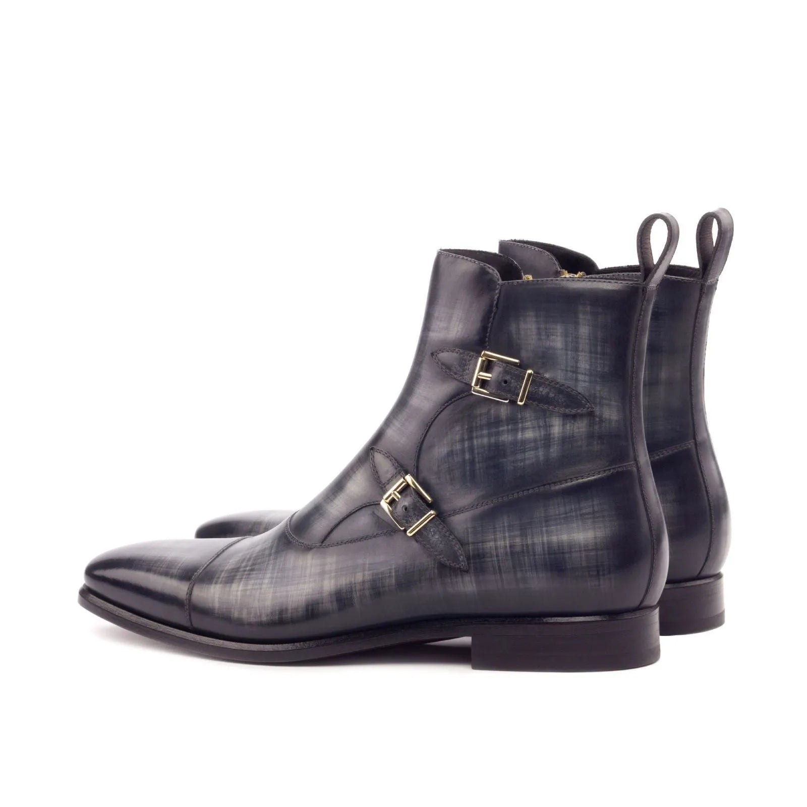 North Octavian Patina dark leather double monk strap boots