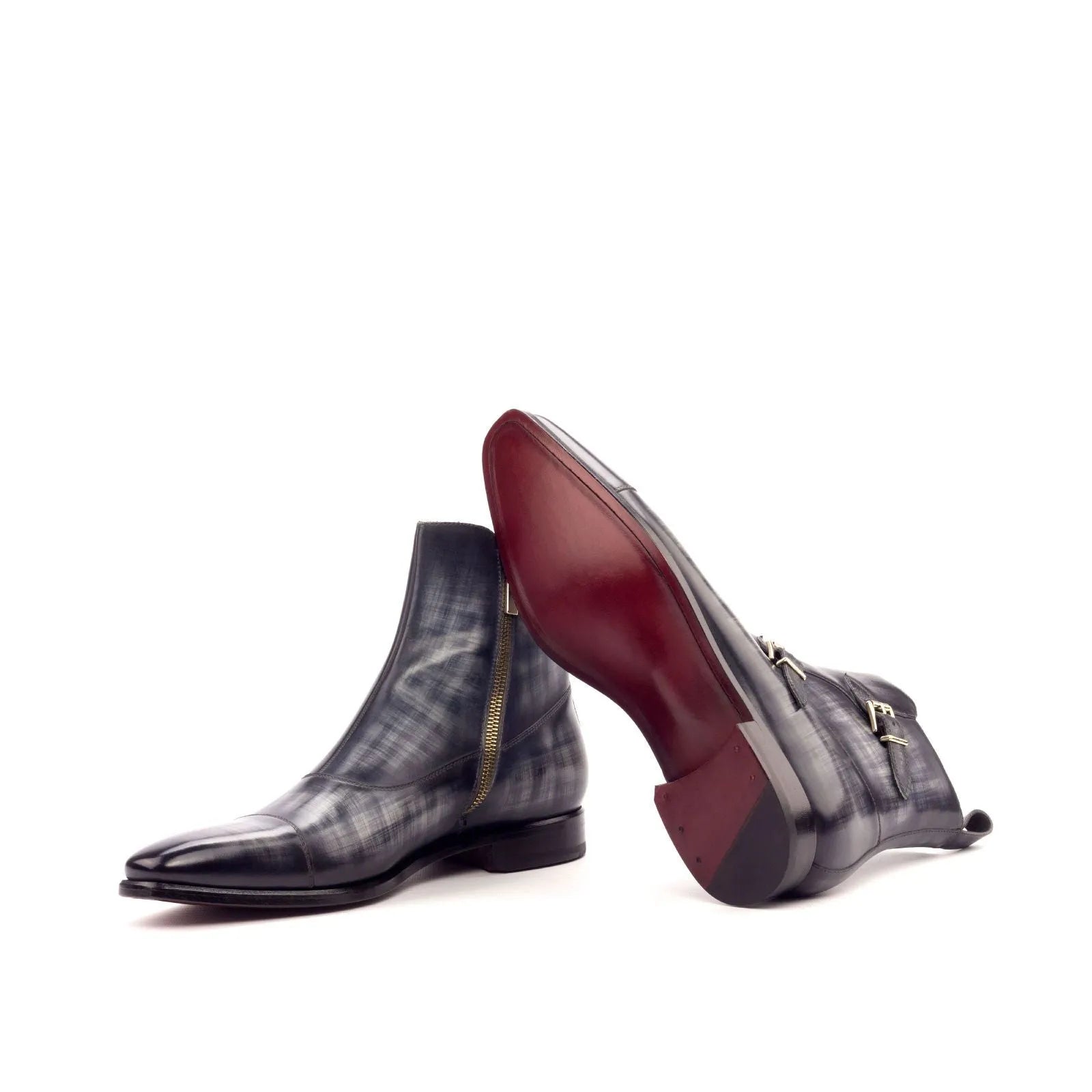 North Octavian Patina Boots: pair of patterned leather boots