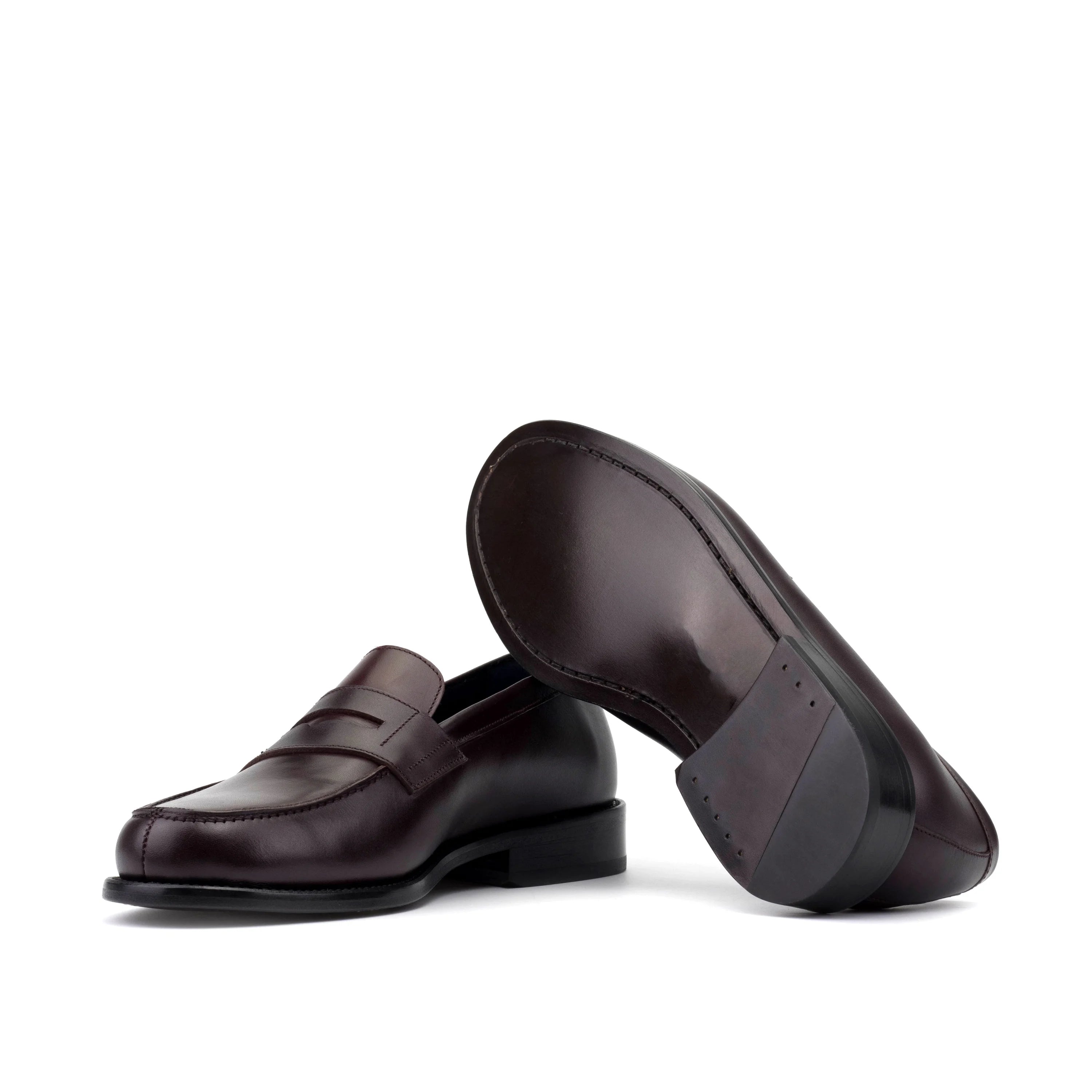 Office penny loafers in dark brown leather with polished finish