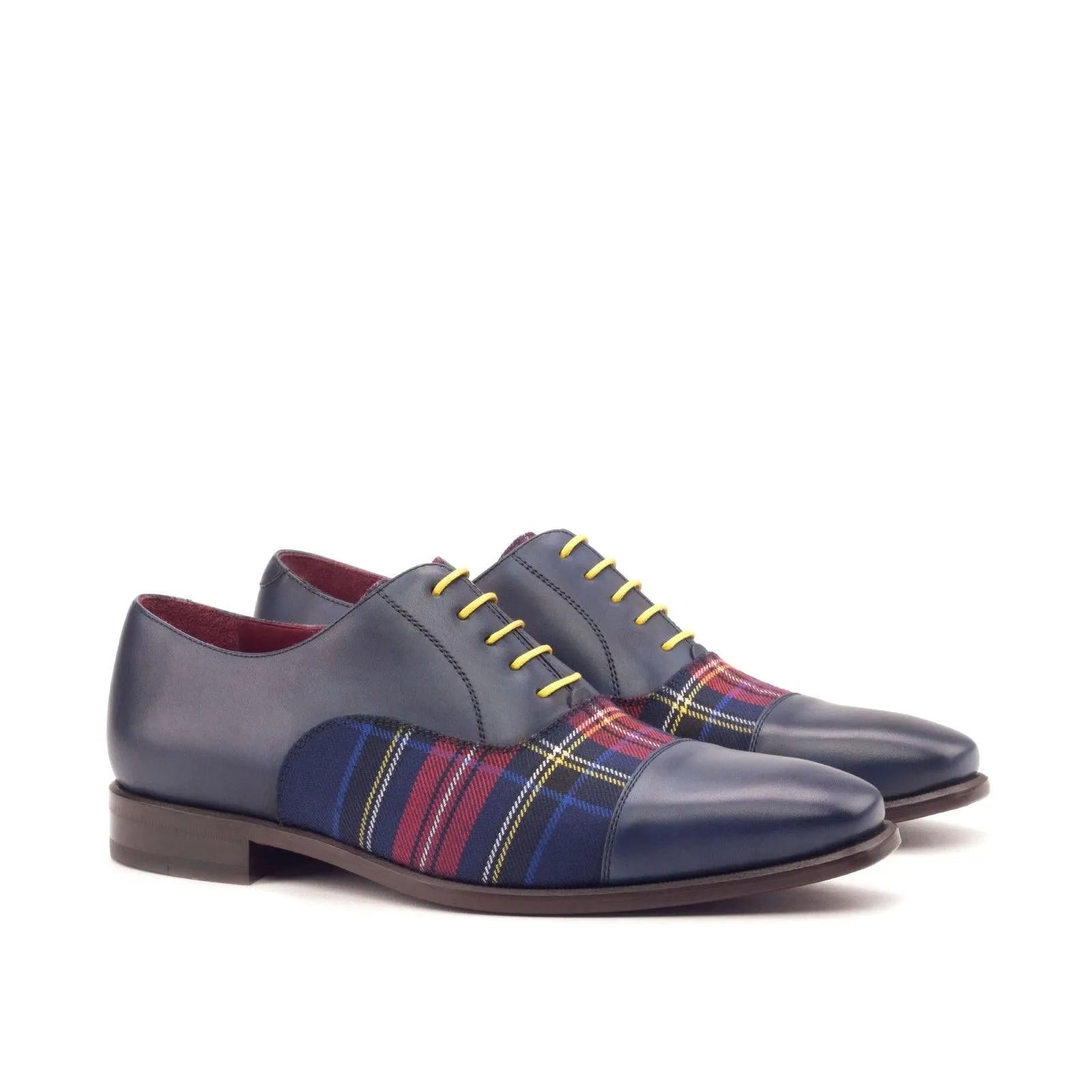 Blue leather and plaid Oliver Oxford shoes
