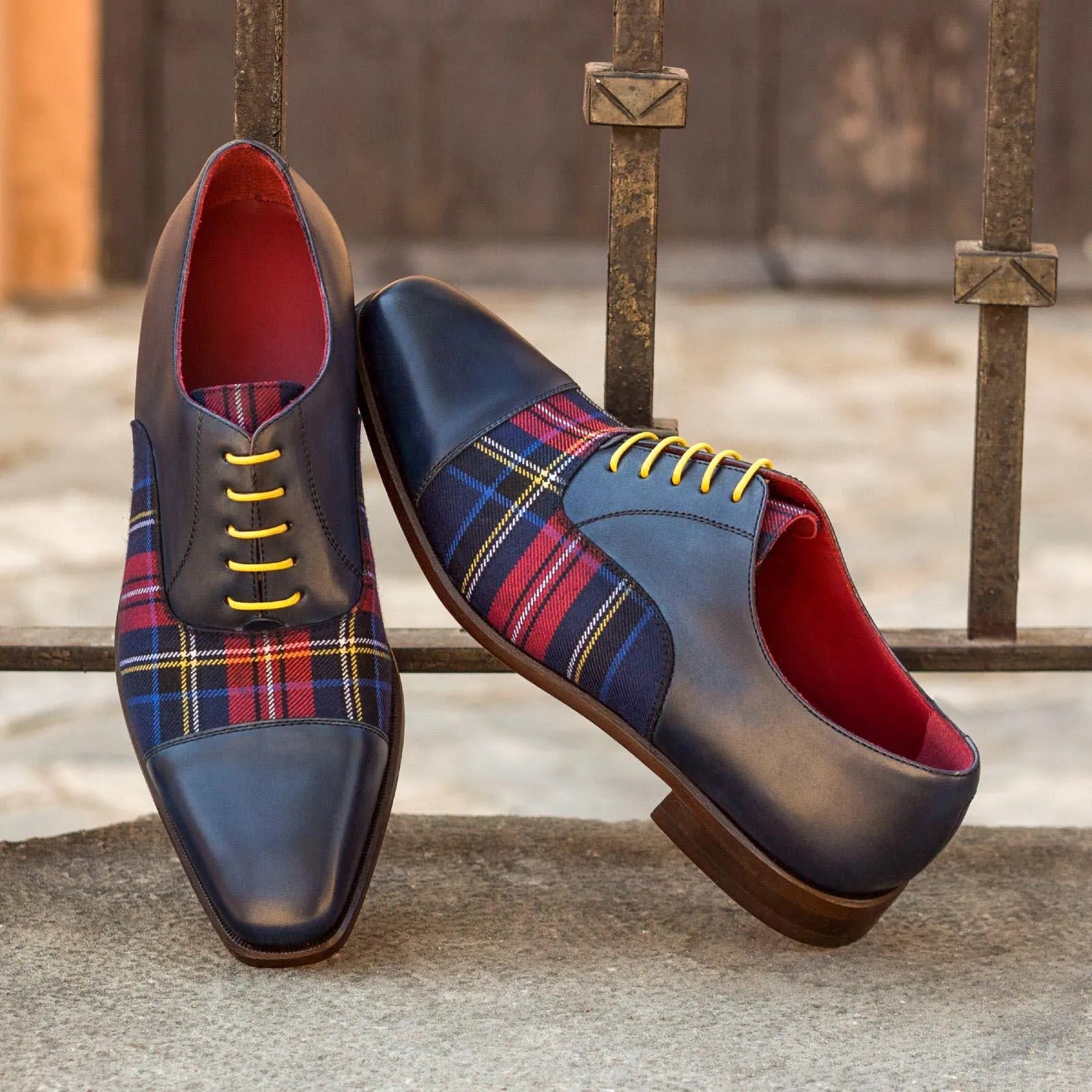 Pair of navy and plaid Oliver Oxford shoes