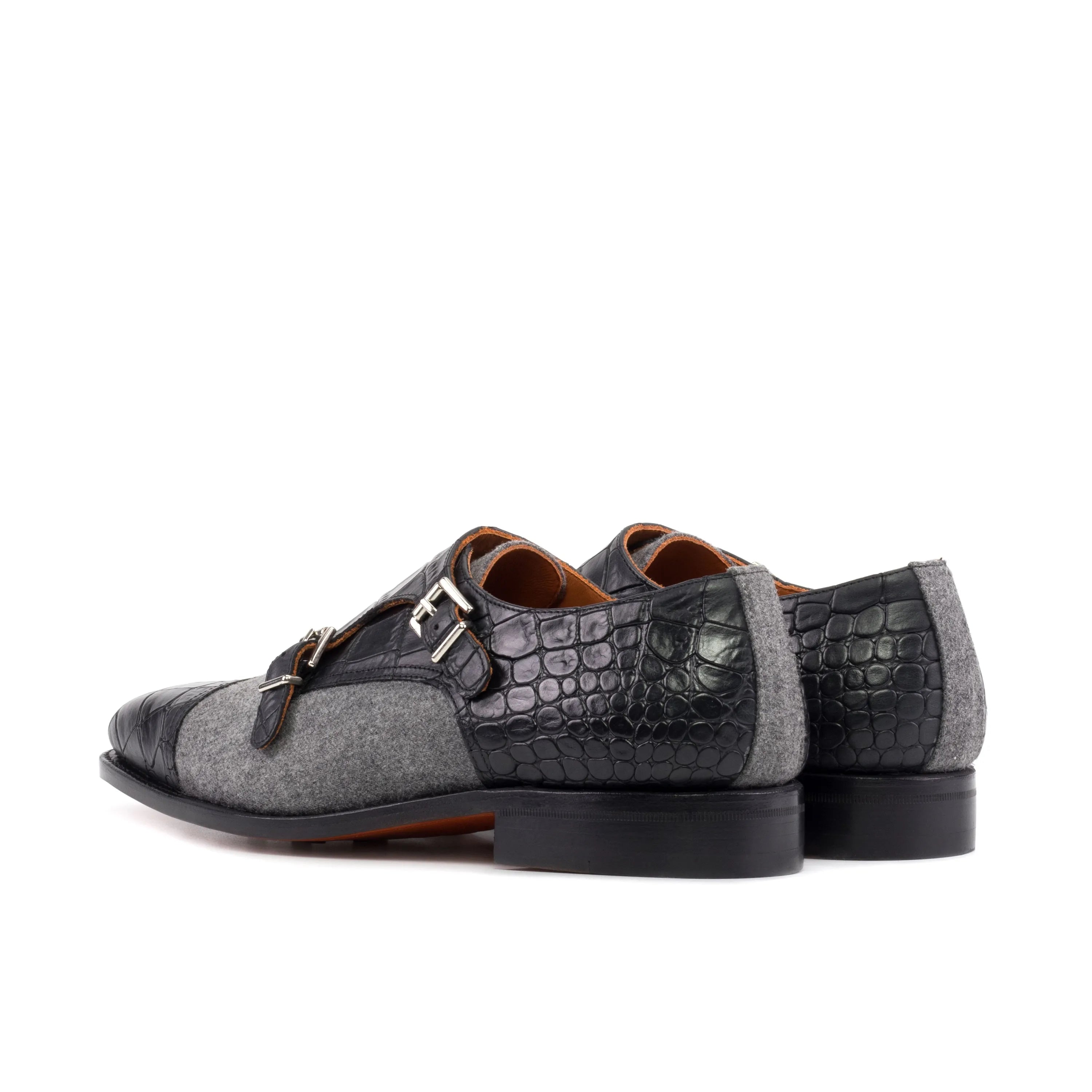 Oro Double Monk gray and black leather double monk shoes