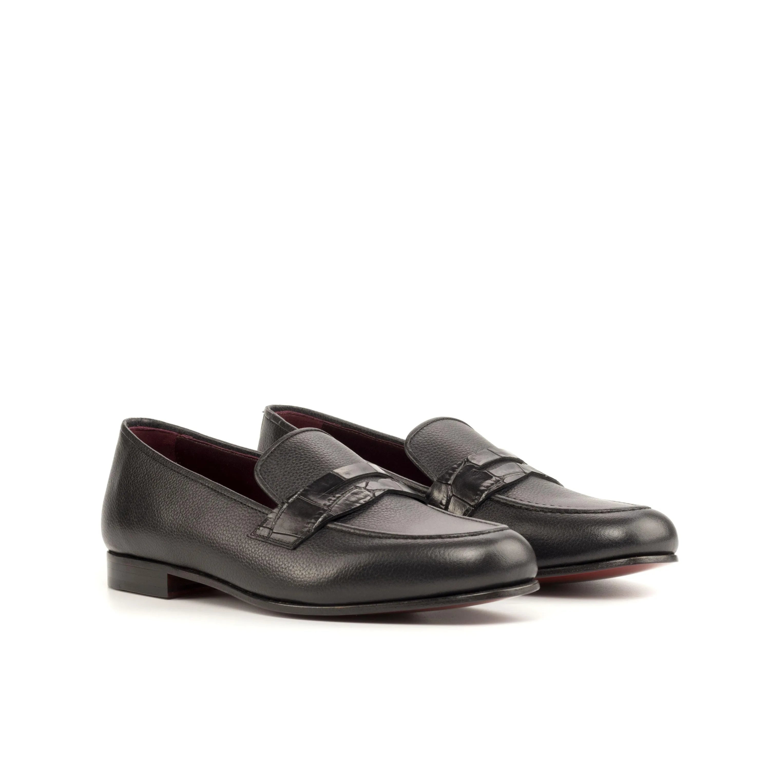 Black Patron Wellington Slip II leather penny loafers back view