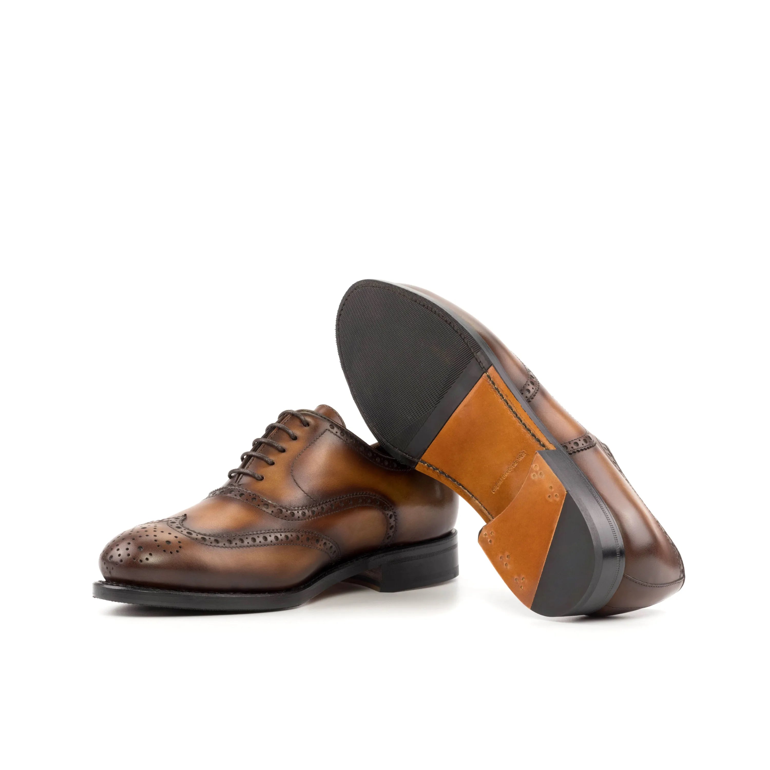 Pawl full brogue brown leather wingtip dress shoes in fast lane style