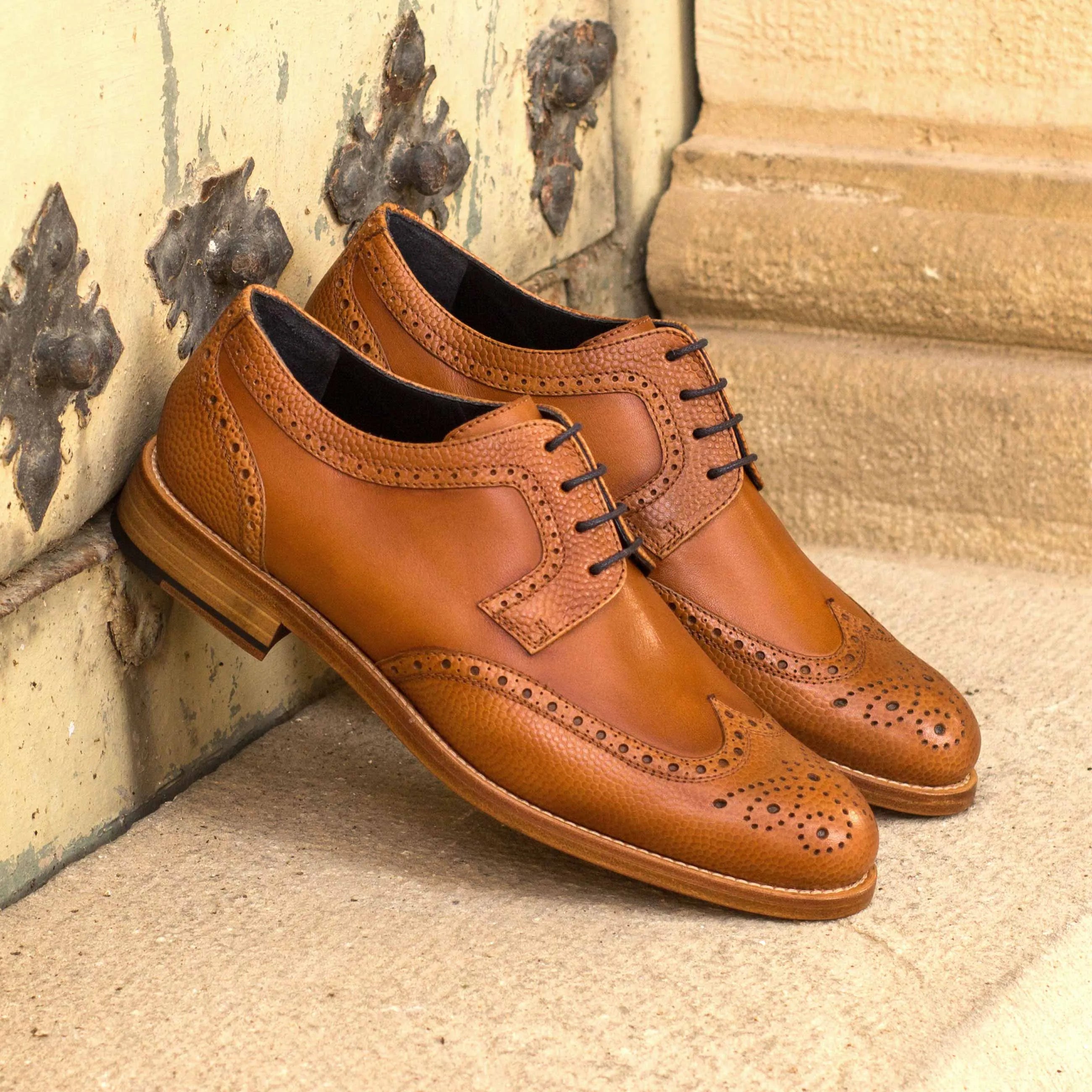 Perla ladies derby wingtip brown leather shoes pair