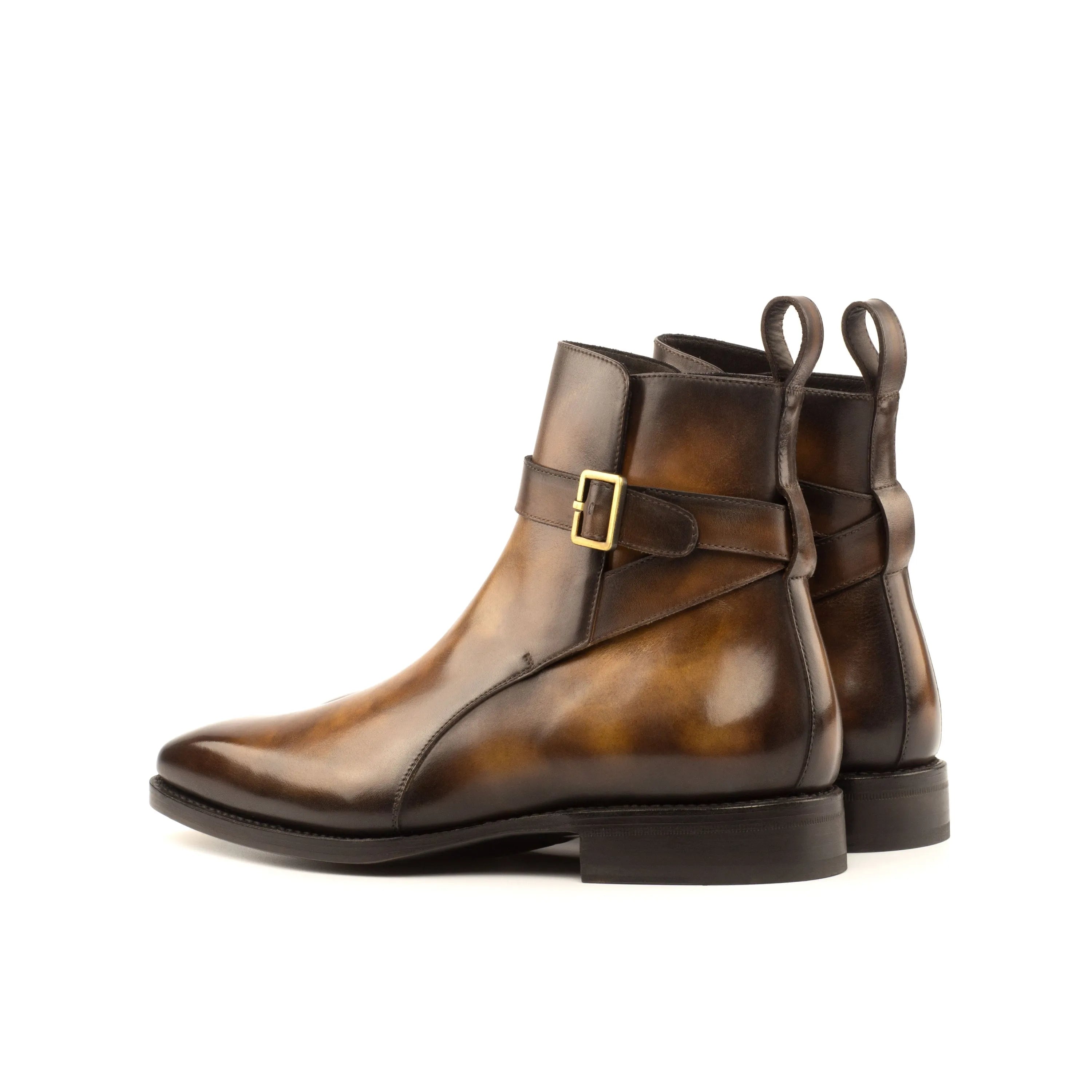 Picasso Jodhpur Patina Boots II with brown leather strap-and-buckle fastener