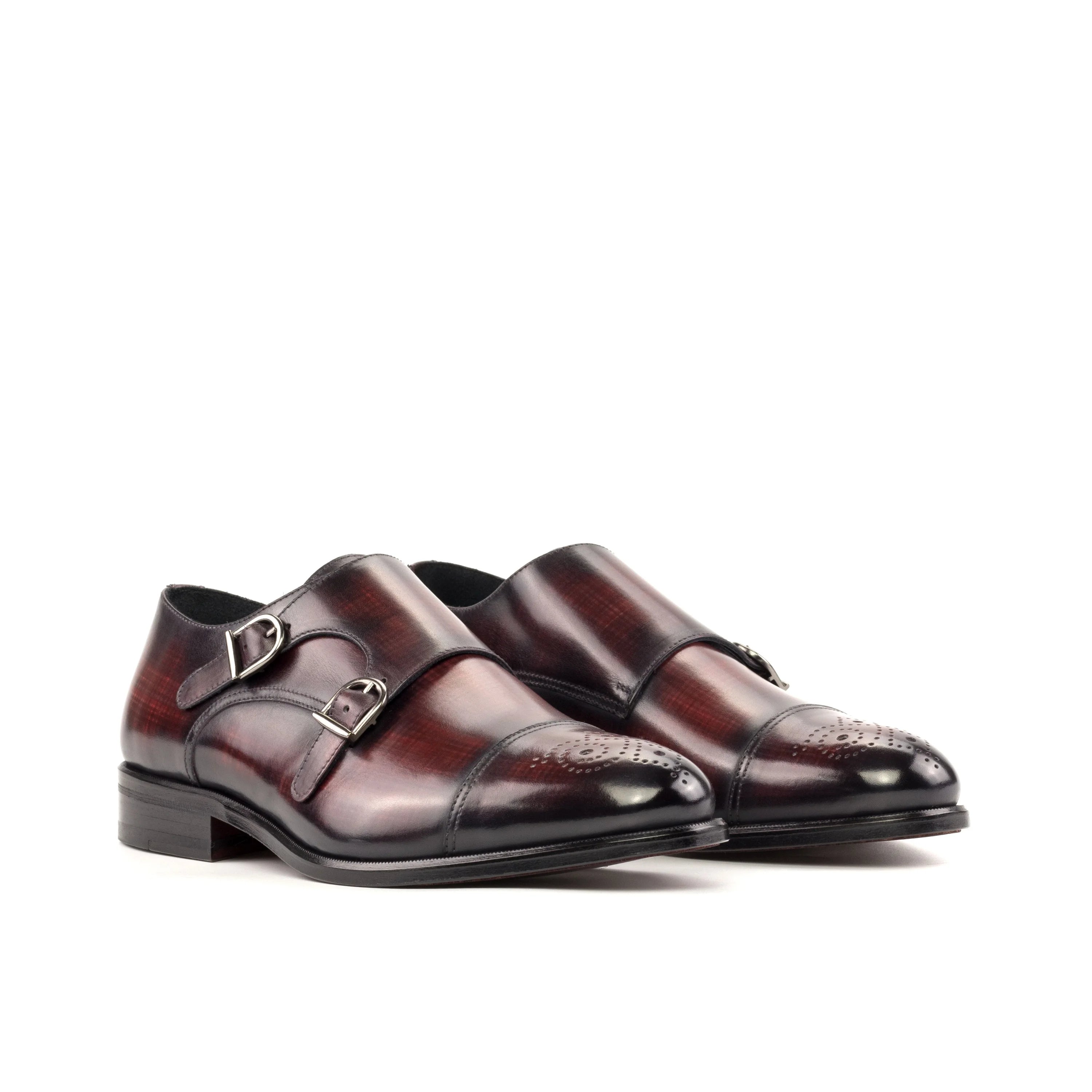 Pizaz Double Monk Patina II burgundy leather monk patina shoe