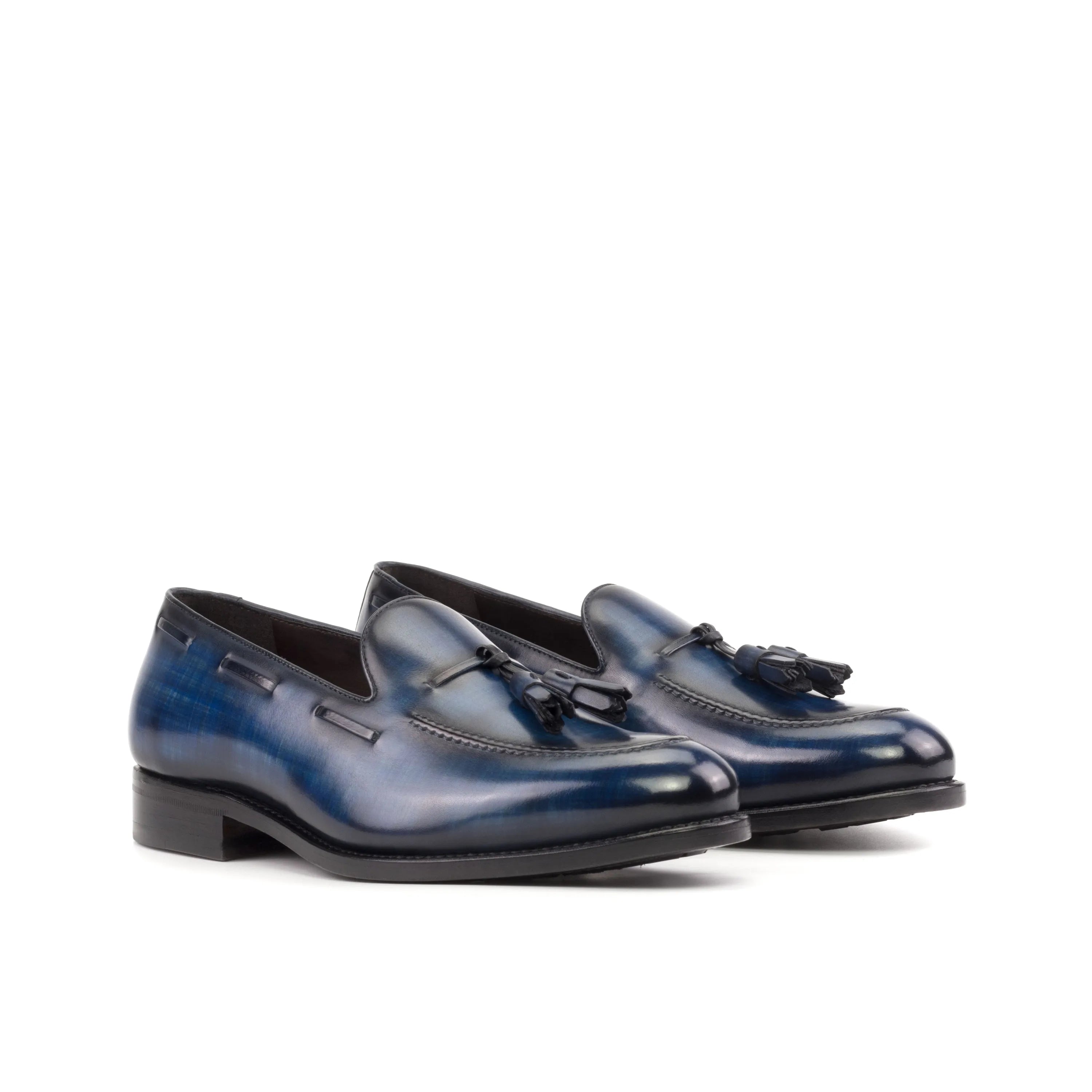 Pair of blue leather tassel Qal Patina Loafers
