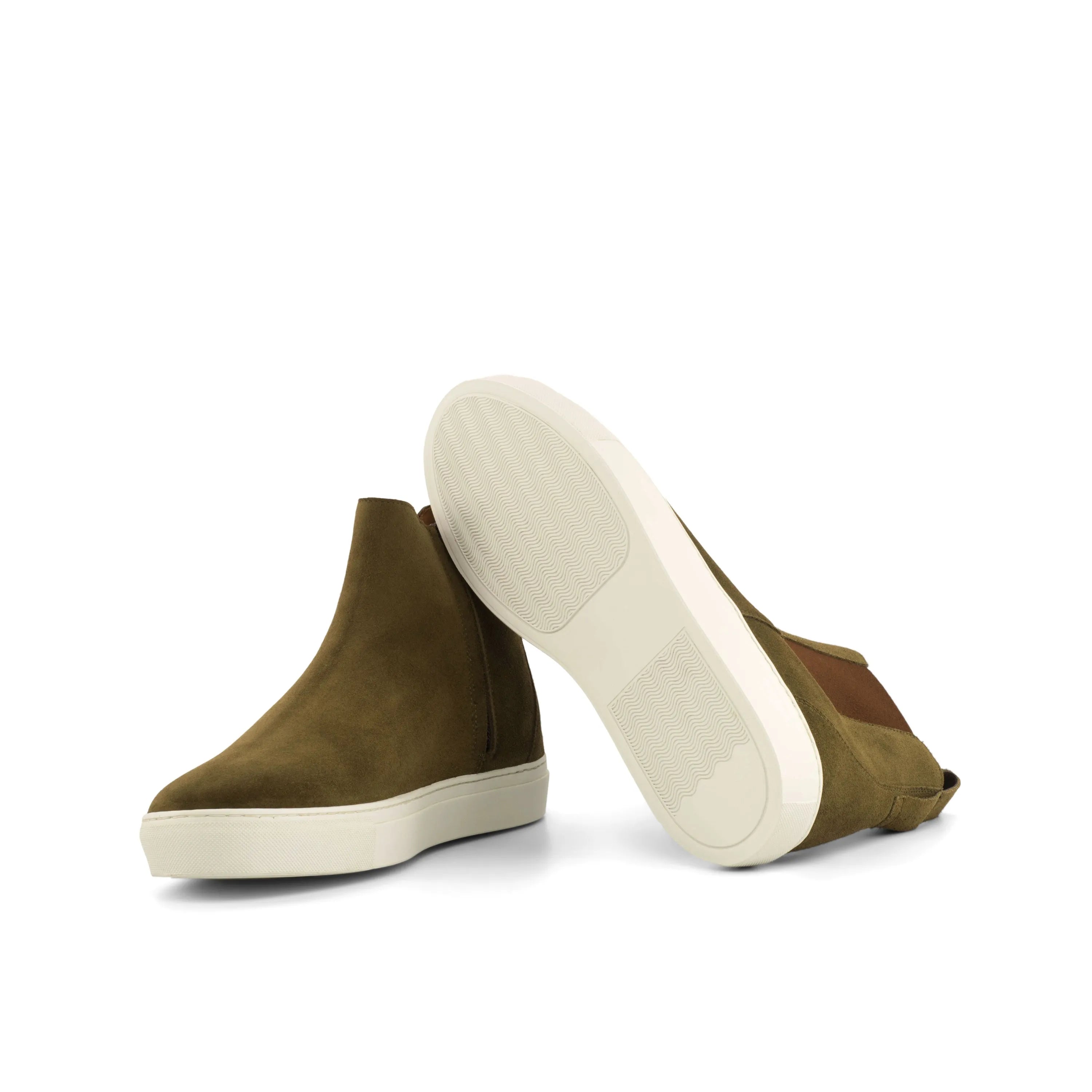 Olive green suede QR02 Chelsea sneaker boots back view