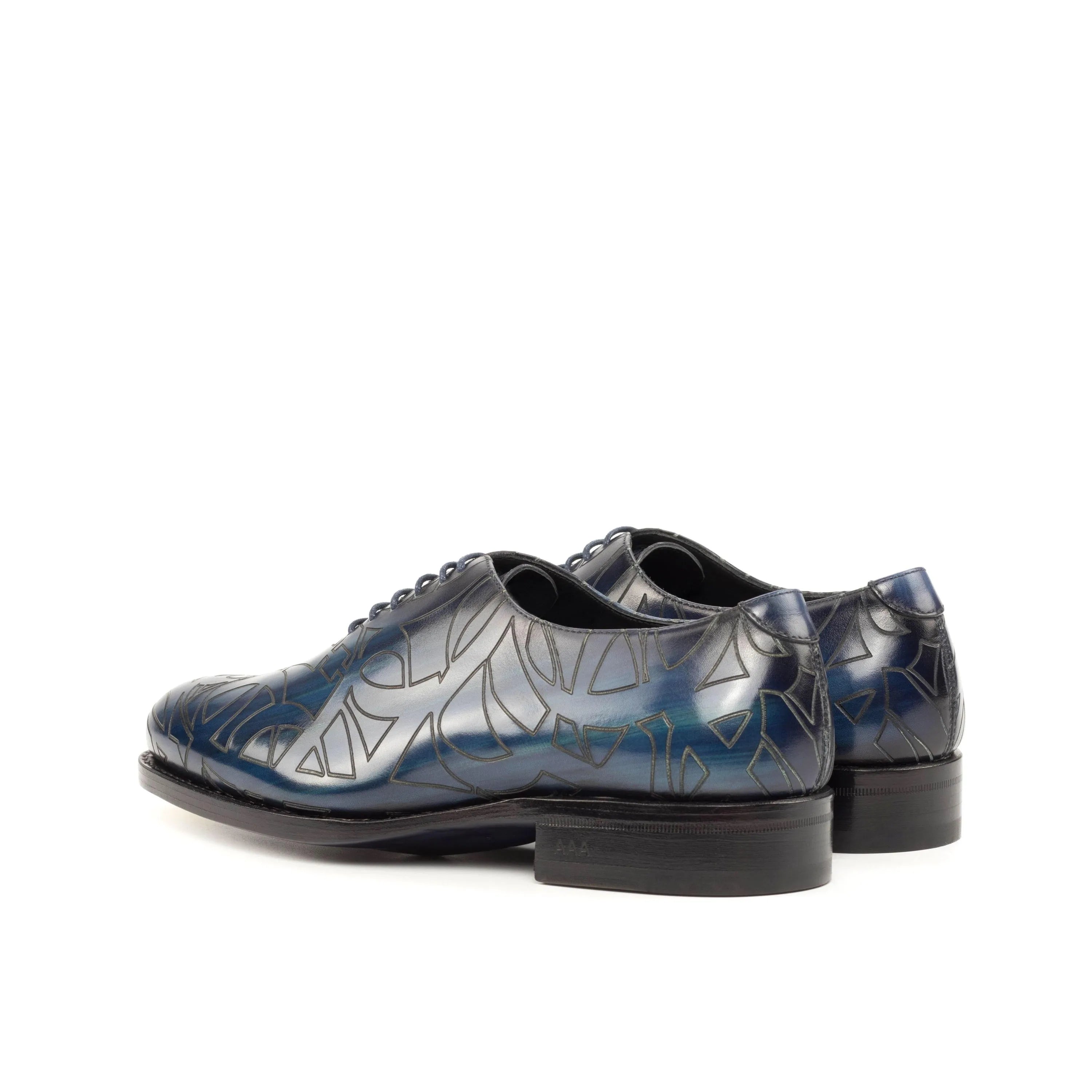 Quswa 2 patina wholecut shoes in patterned blue Italian crust leather