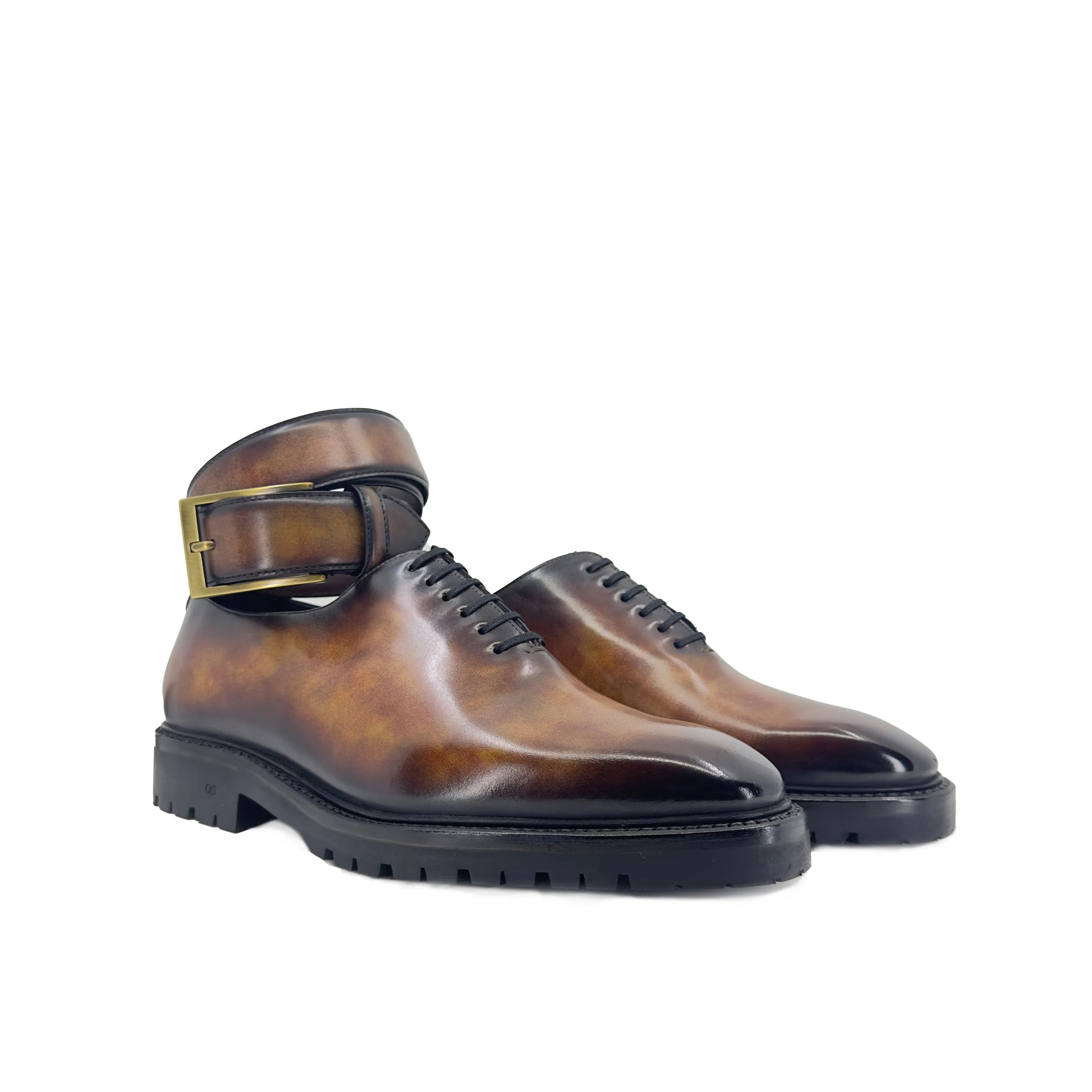 Raigon Patina Wholecut brown leather buckled dress shoes