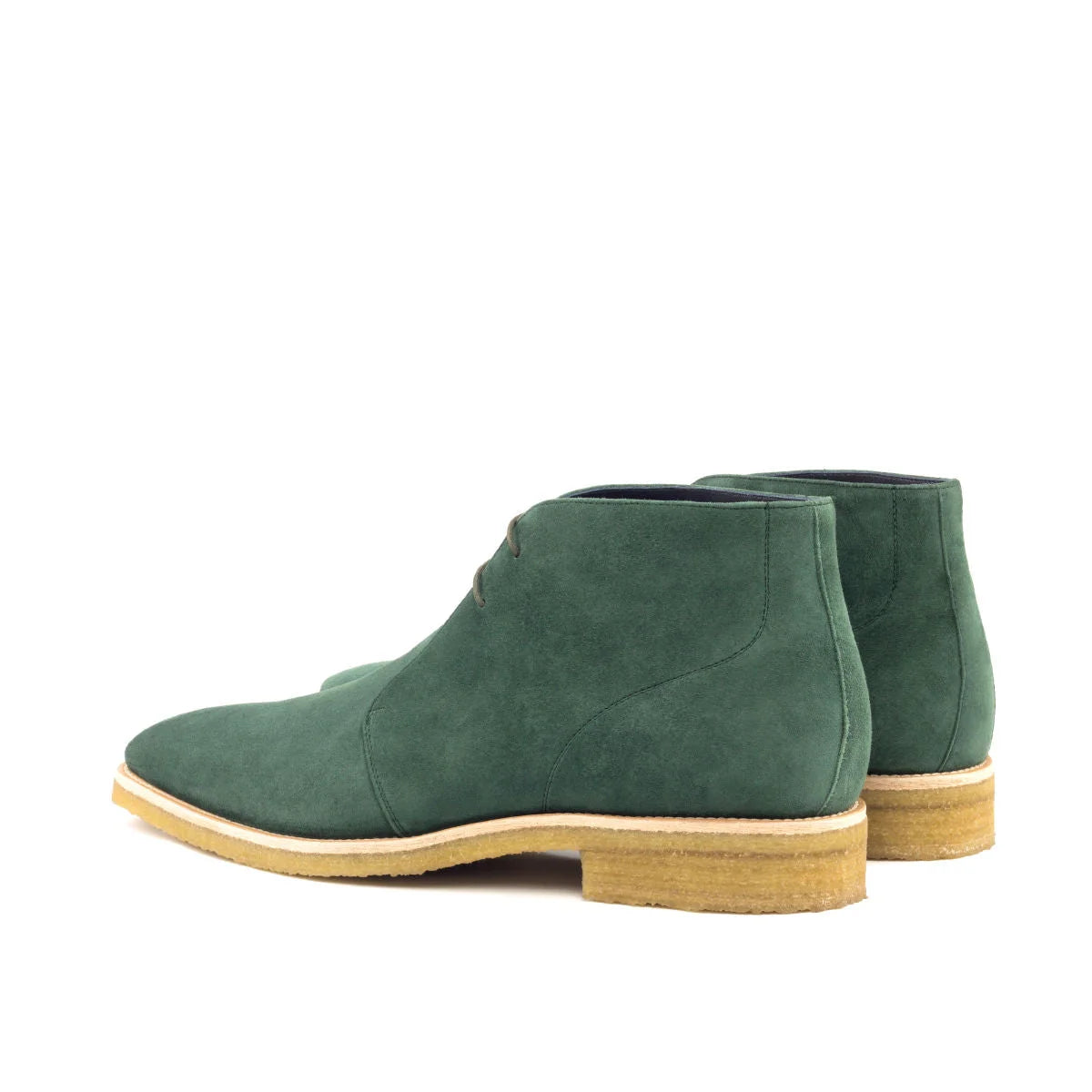 Rapa Chukka Boots II: green suede chukka boots with tan rubber soles
