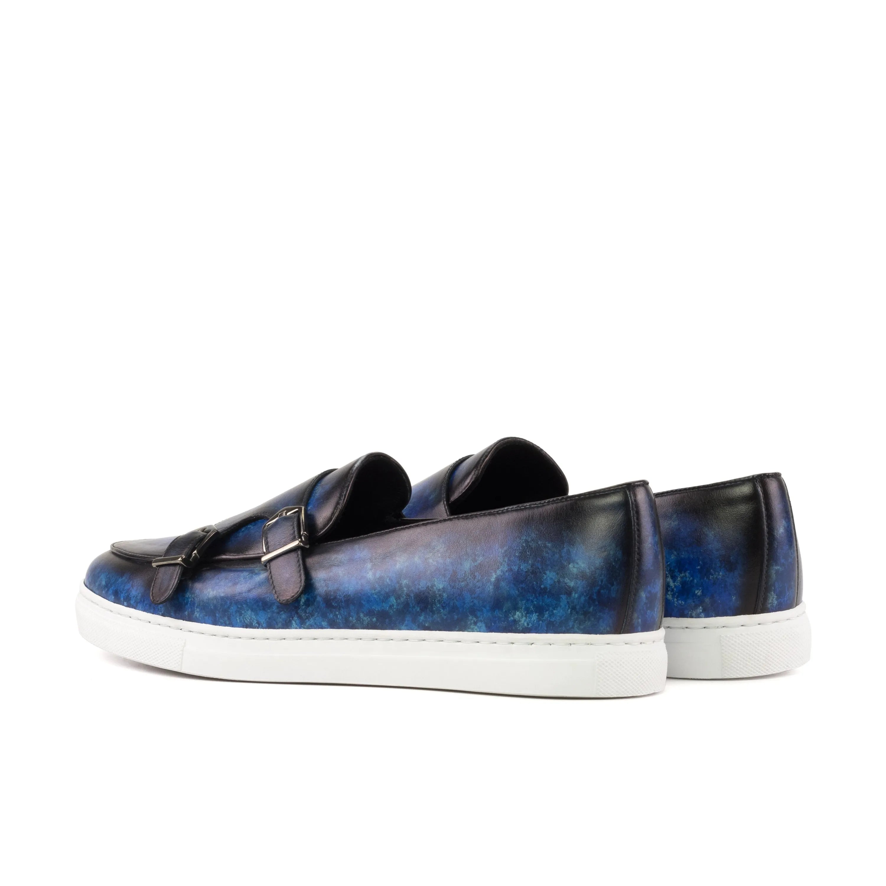 Realcarlo patina monk sneaker in blue leather double monk strap design