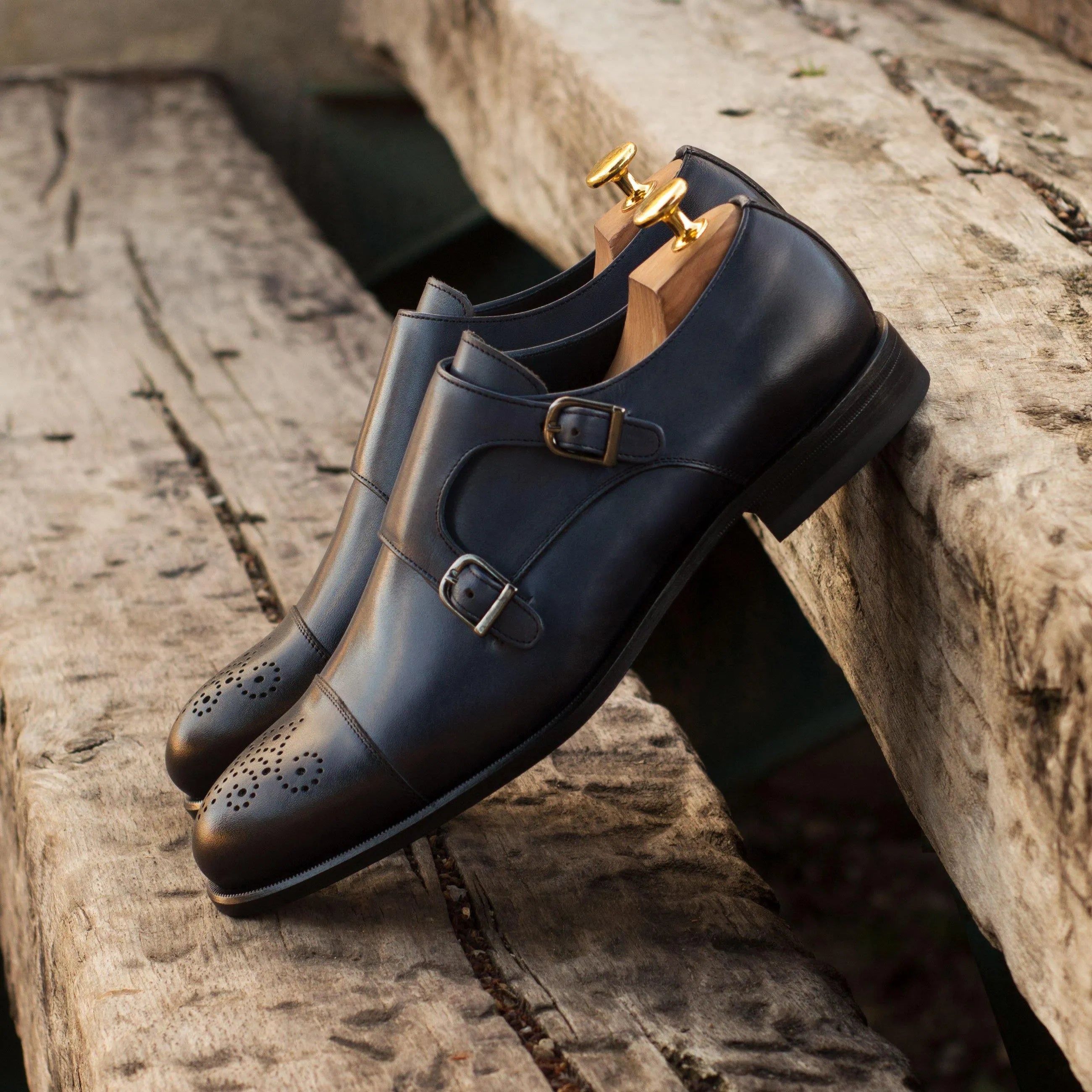Rivo Double Monk Shoes II leather double monk shoes with rounded toe