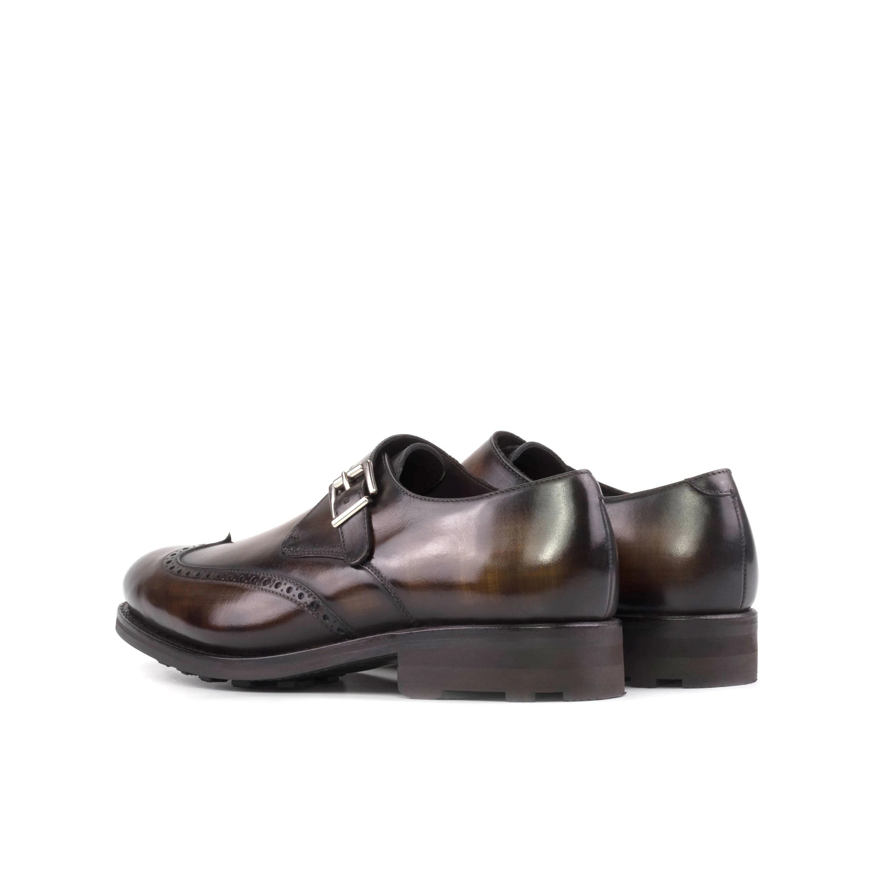 Rockie Patina Single Monk brown leather shoes, back view
