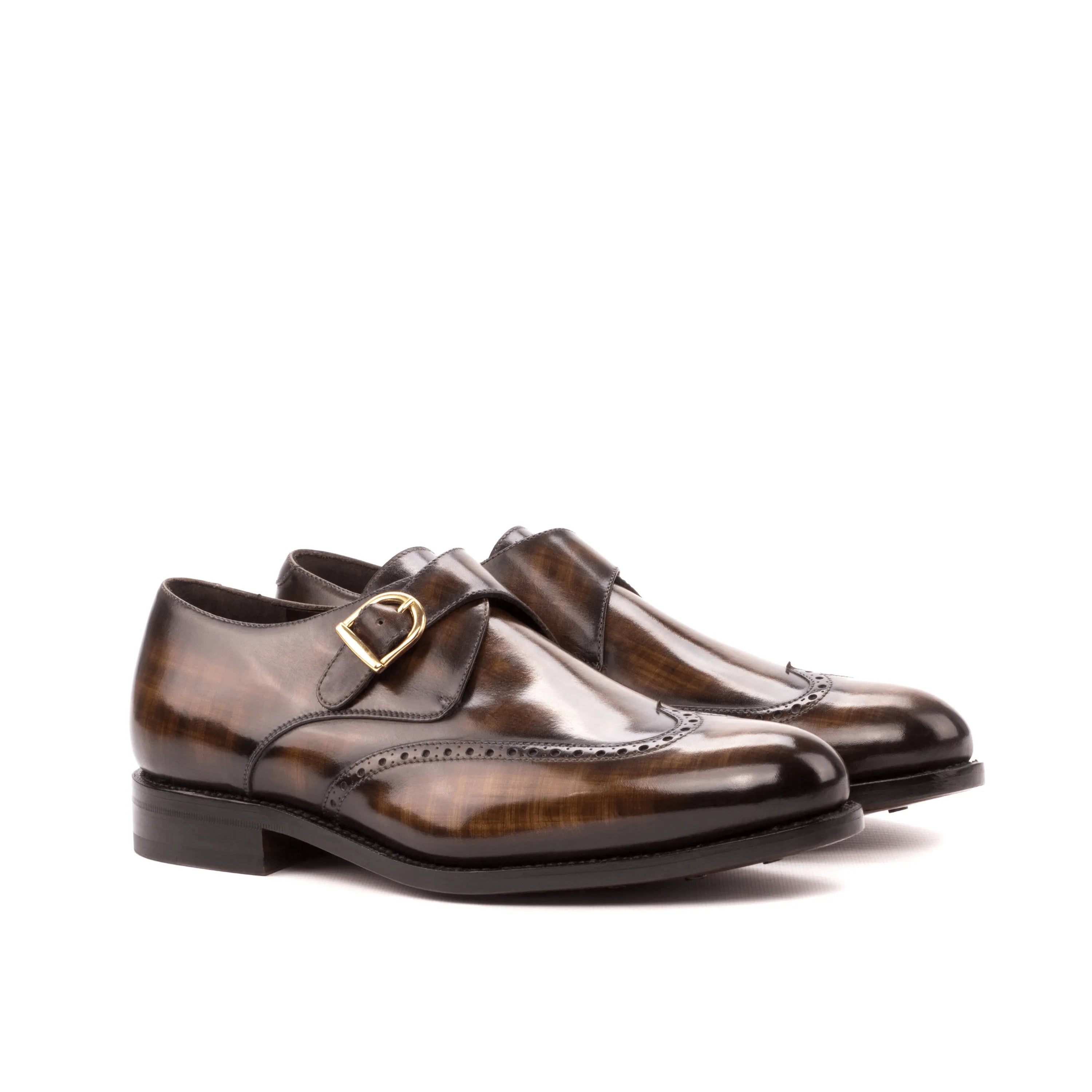 Rufus Patina Single Monk brown leather monk strap shoes
