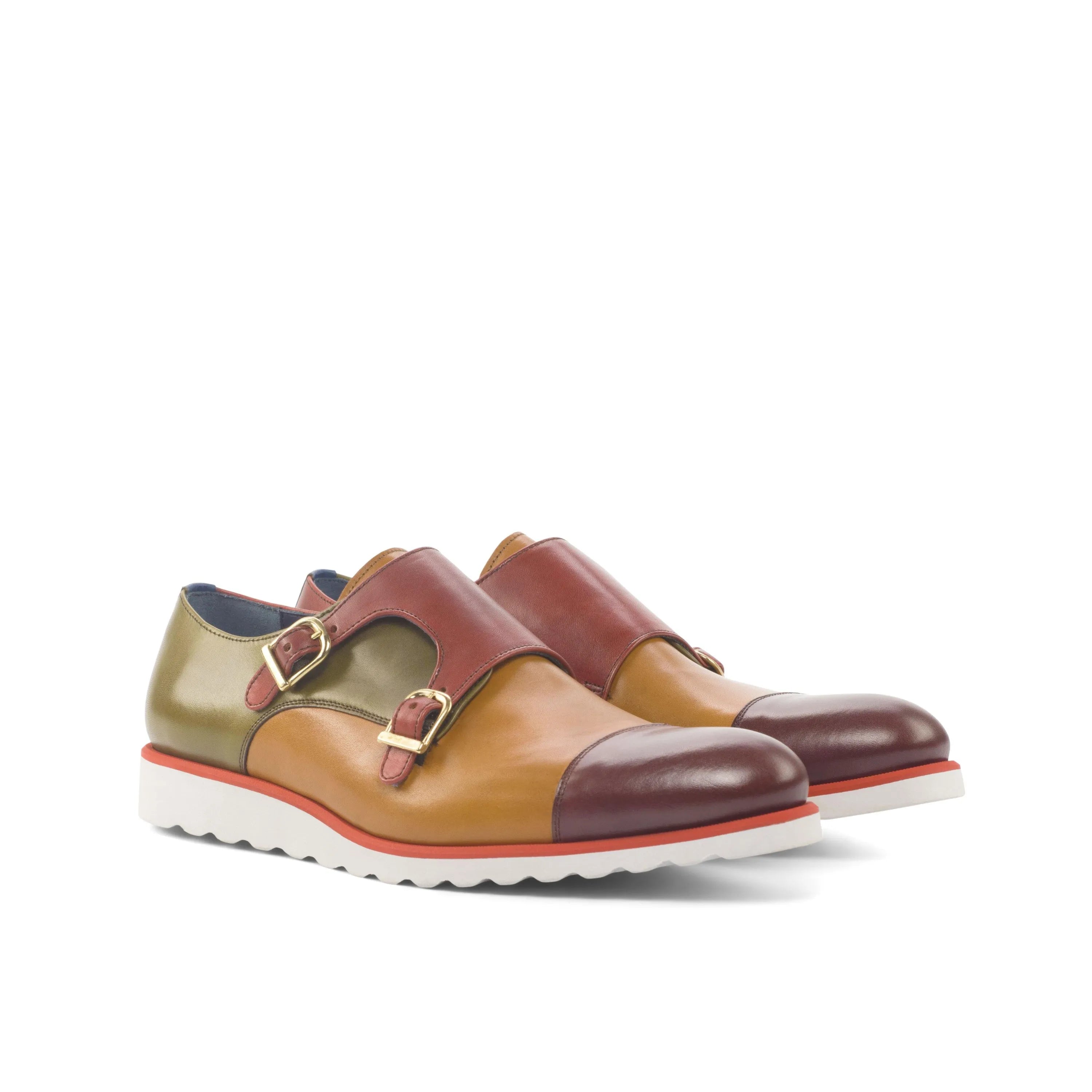 Ryan double monk shoes in painted calf multi-toned leather