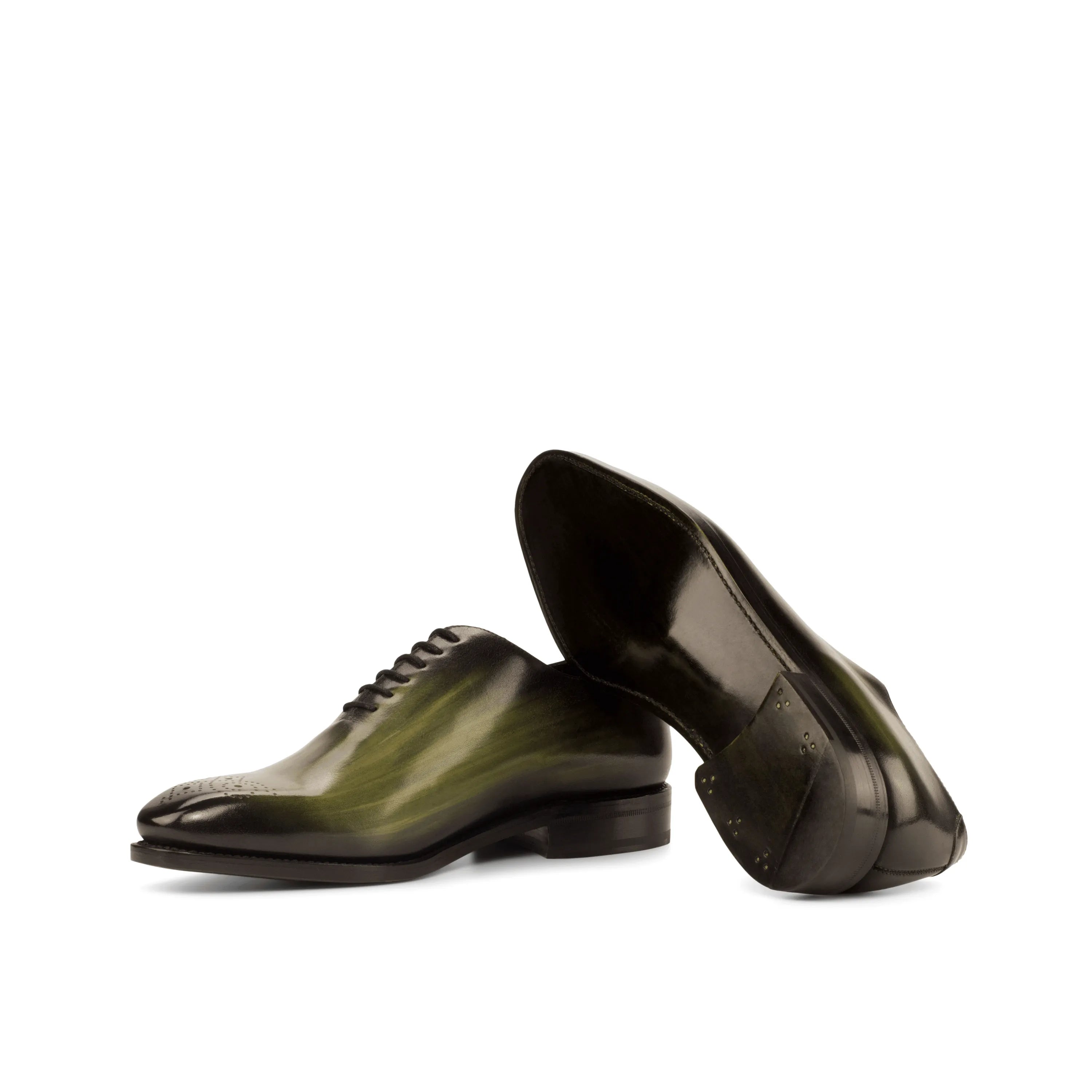 Seke whole cut patina II olive green leather dress shoes