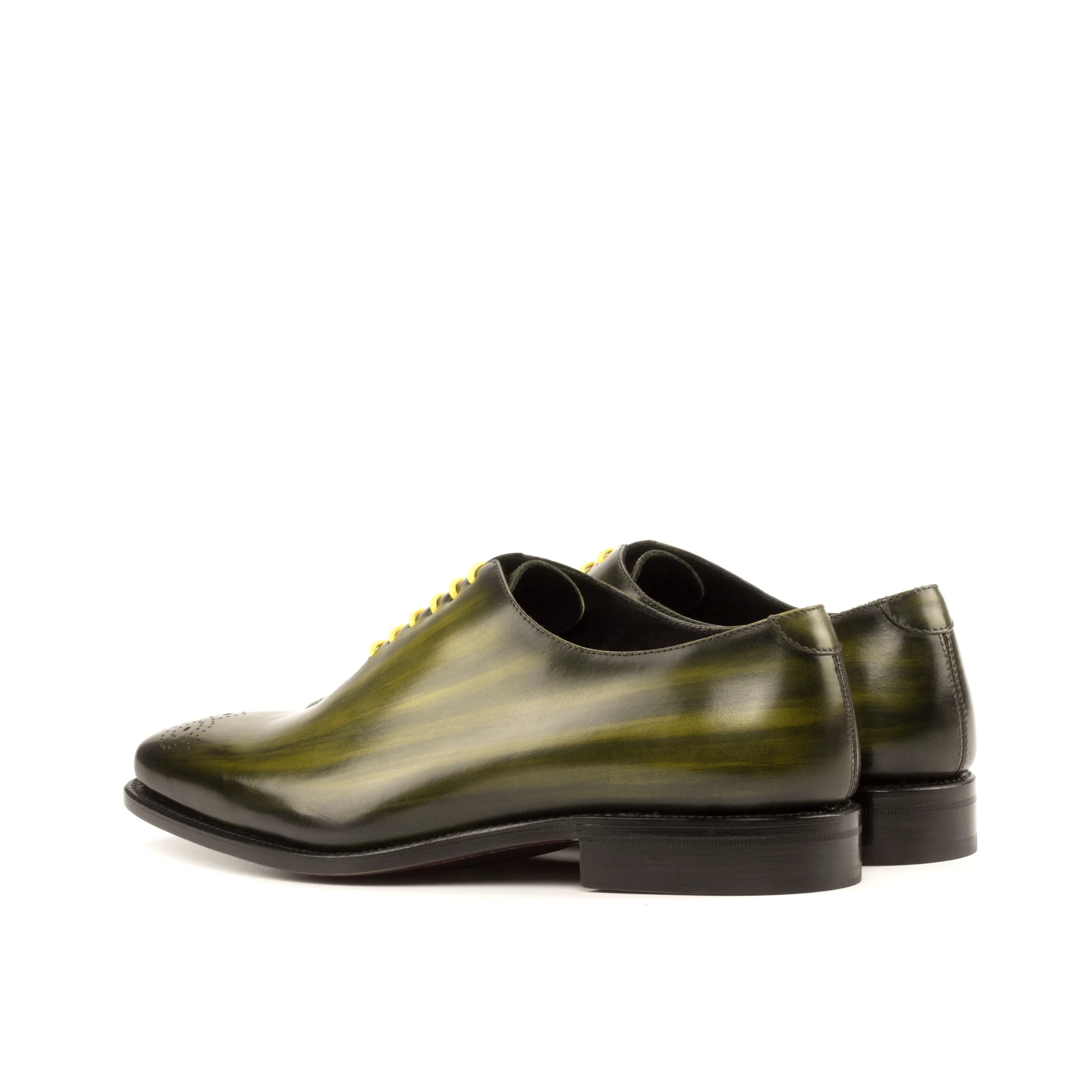 Serb whole cut patina green leather dress shoes