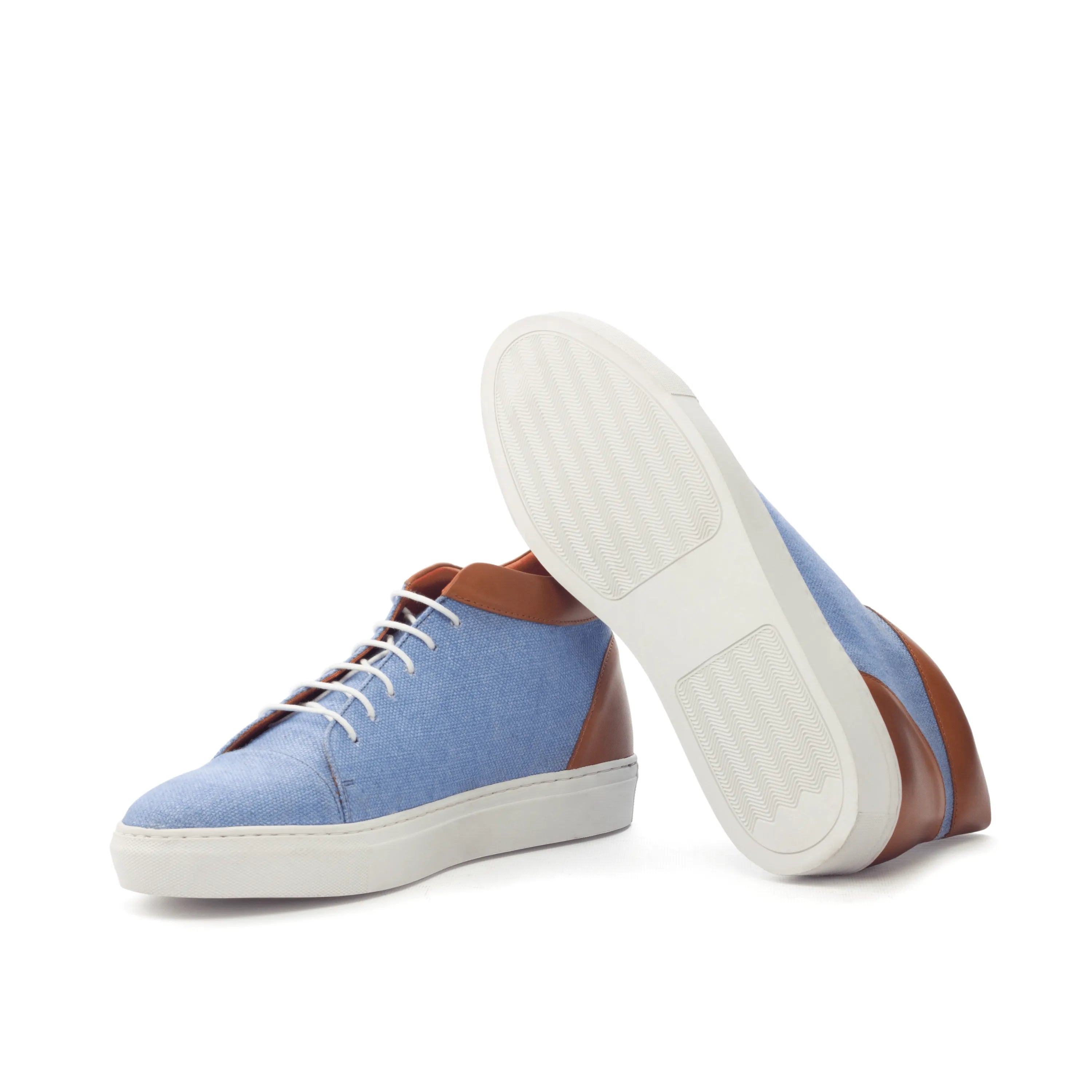 Sergei high top luxury bespoke trainer sneakers in blue and brown leather for men