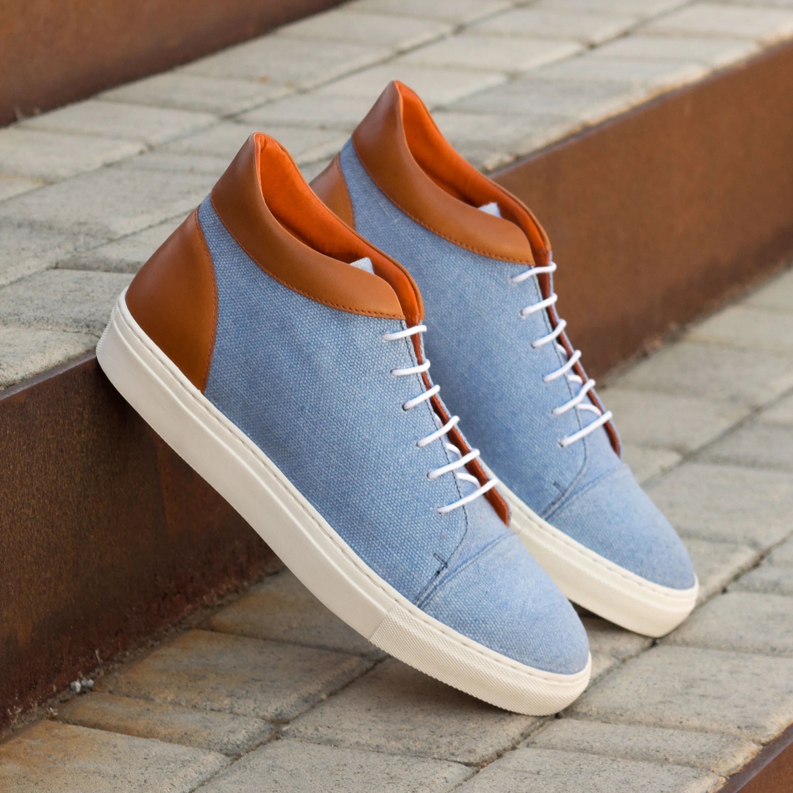 Sergei high top blue denim trainer sneakers for men