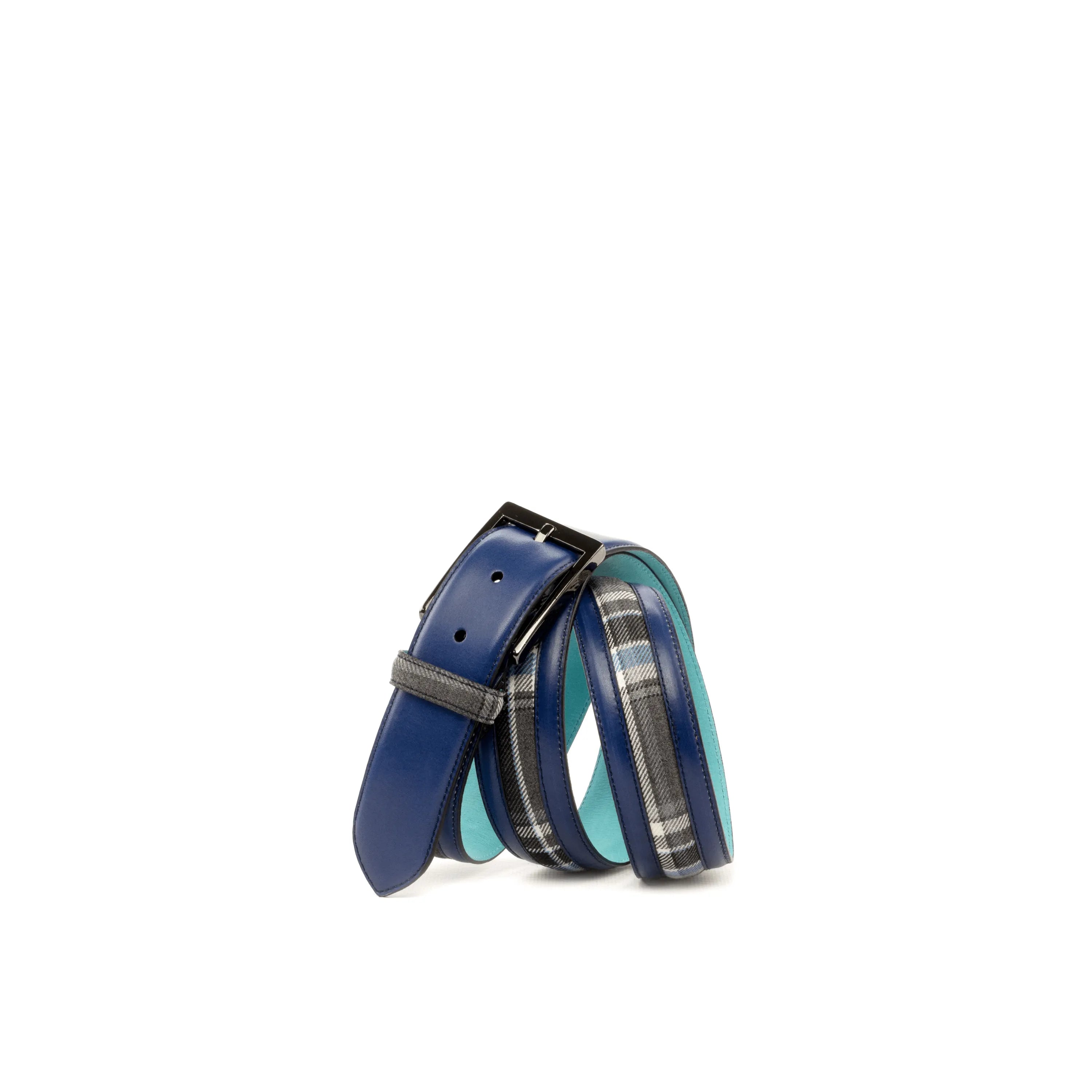 Sextus Venice Belt II in blue leather with plaid accent