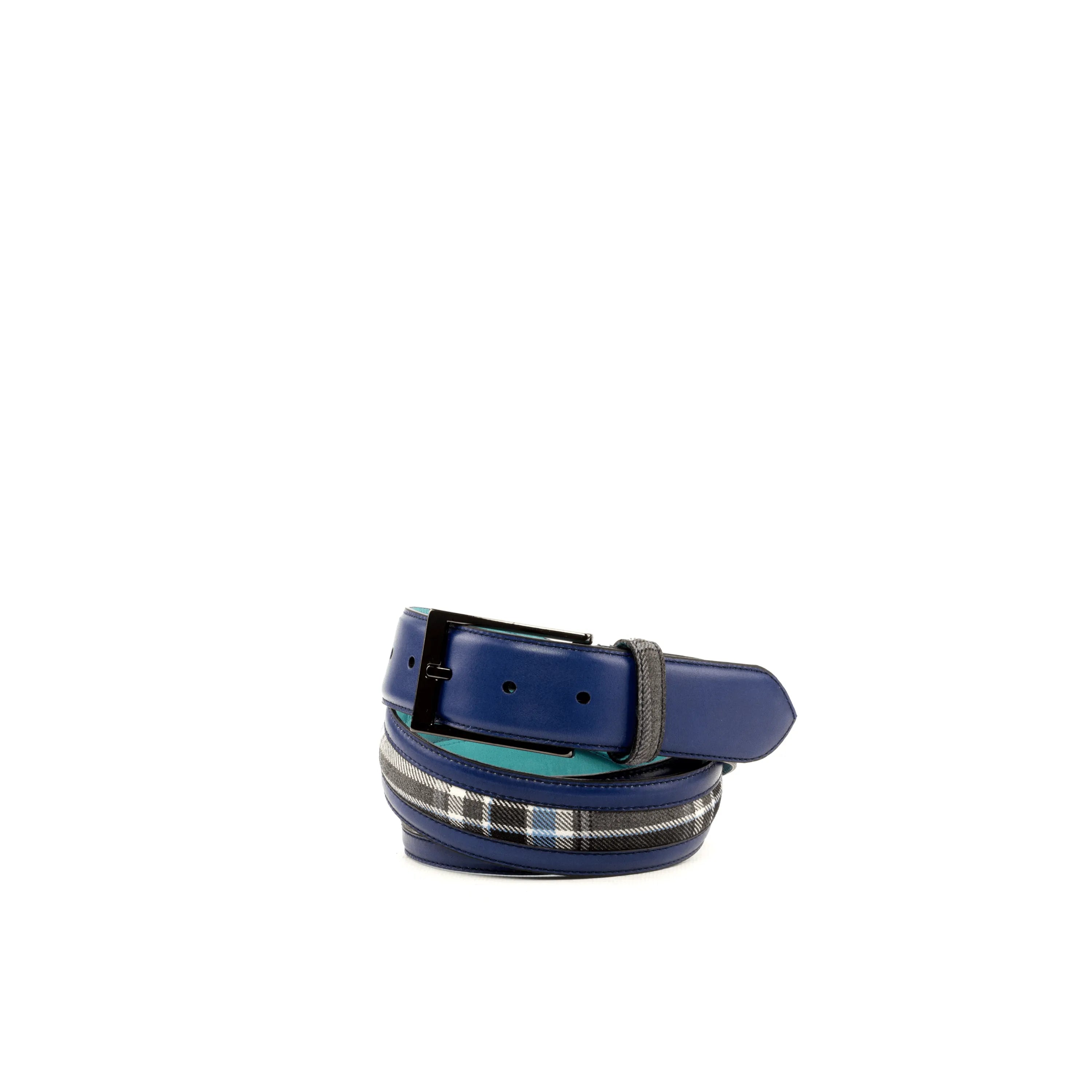 Sextus Venice Belt II rolled blue leather with plaid accent