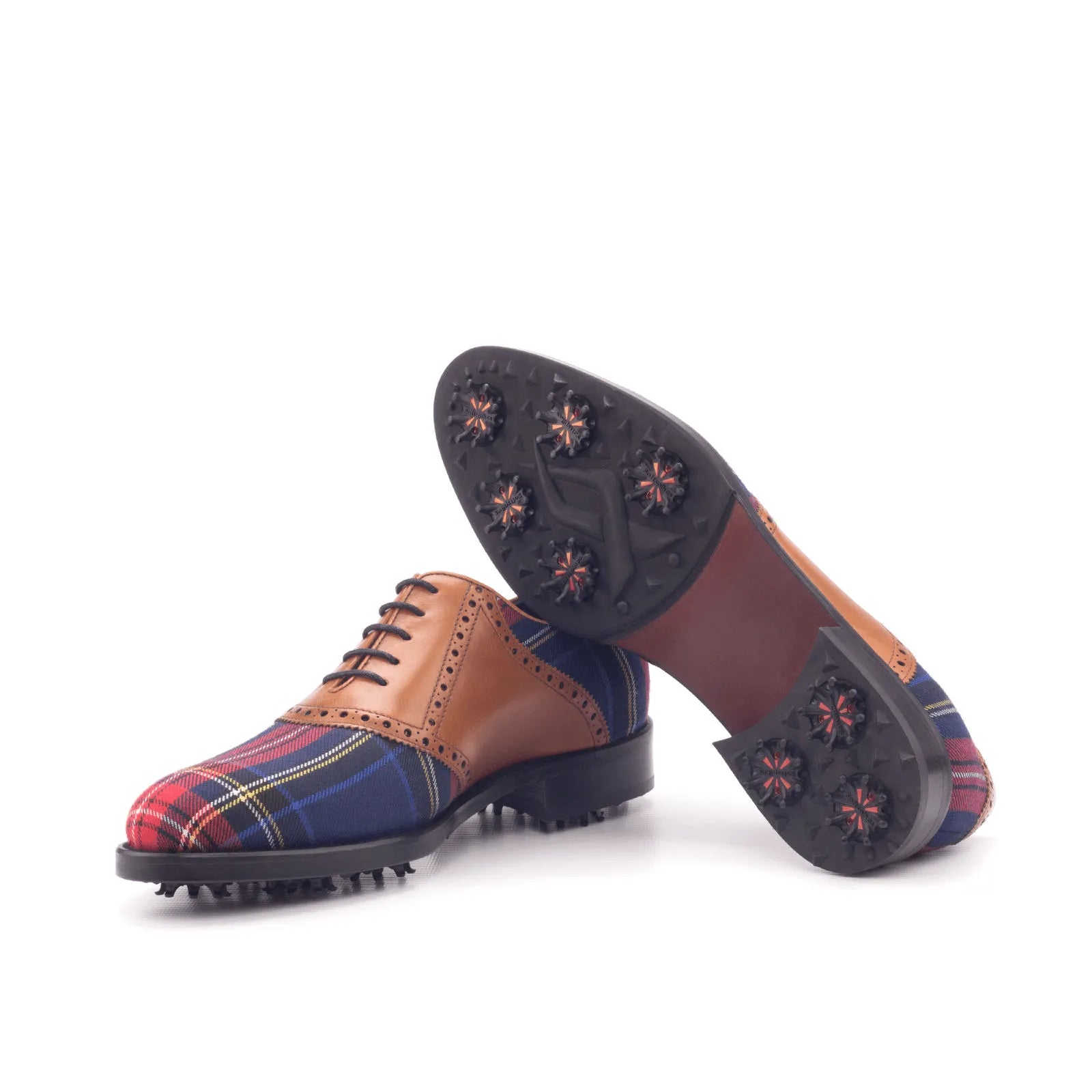 Shapiro saddle golf shoes with tartan and leather design