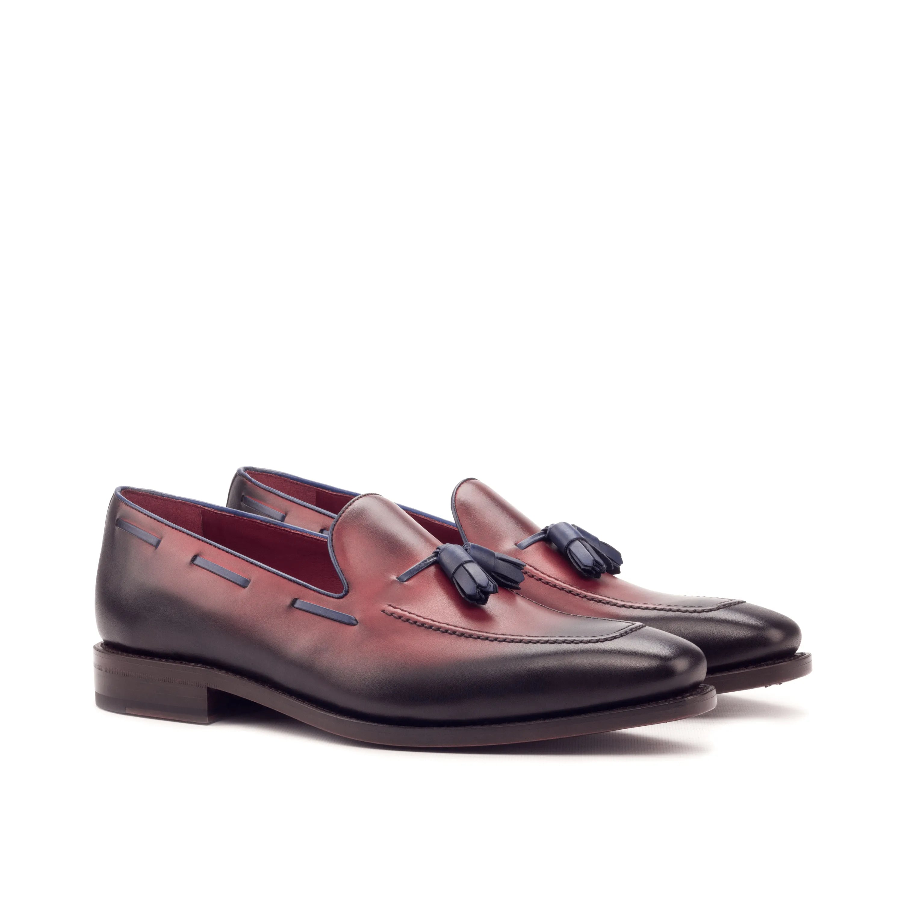 Silwauski loafers in burgundy and black painted calf leather with tassels