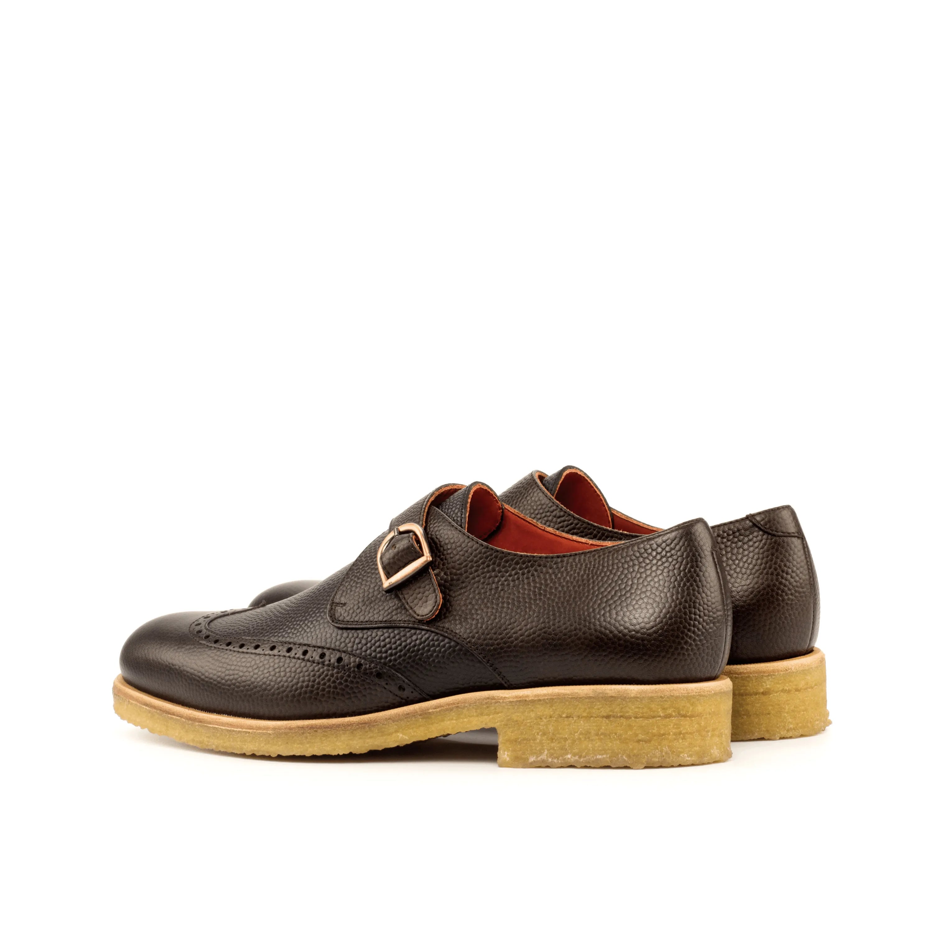 Brown pebble grain Sioux Single Monk Shoes II leather back view